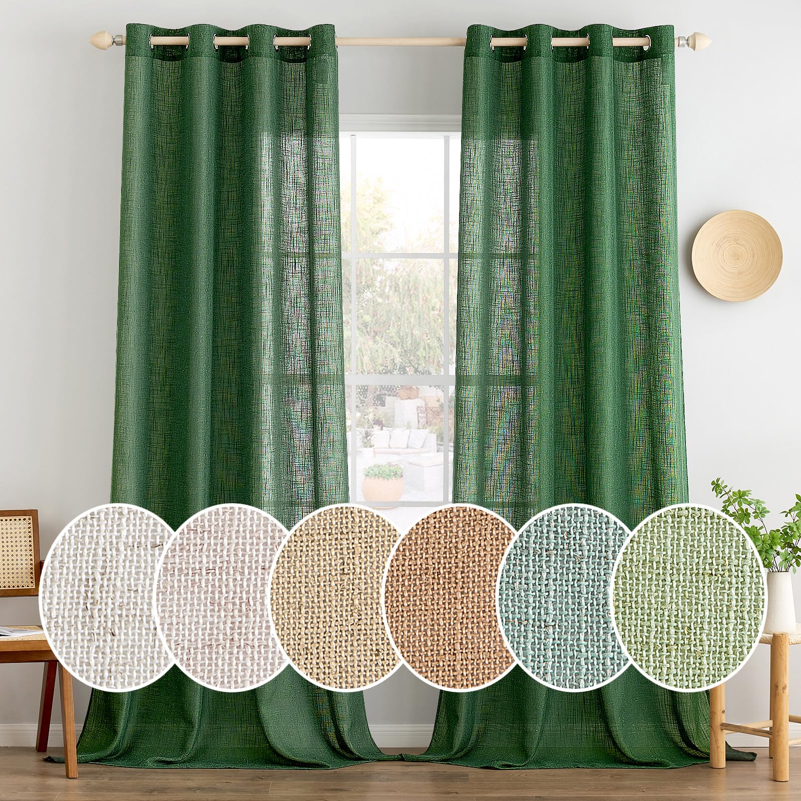 Miulee Tende Lino Traslucido con Occhielli 140x215cm (2 pz)