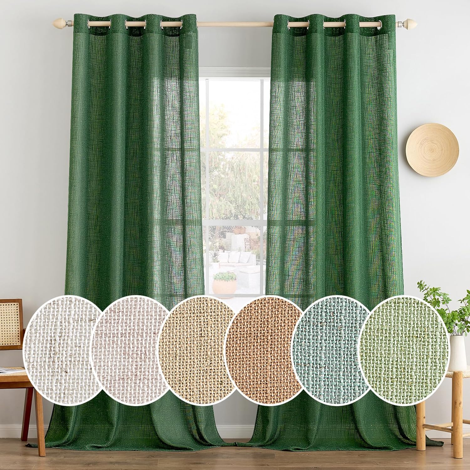 Miulee Tende Lino Traslucido con Occhielli 140x215cm (2 pz) - immagine 1