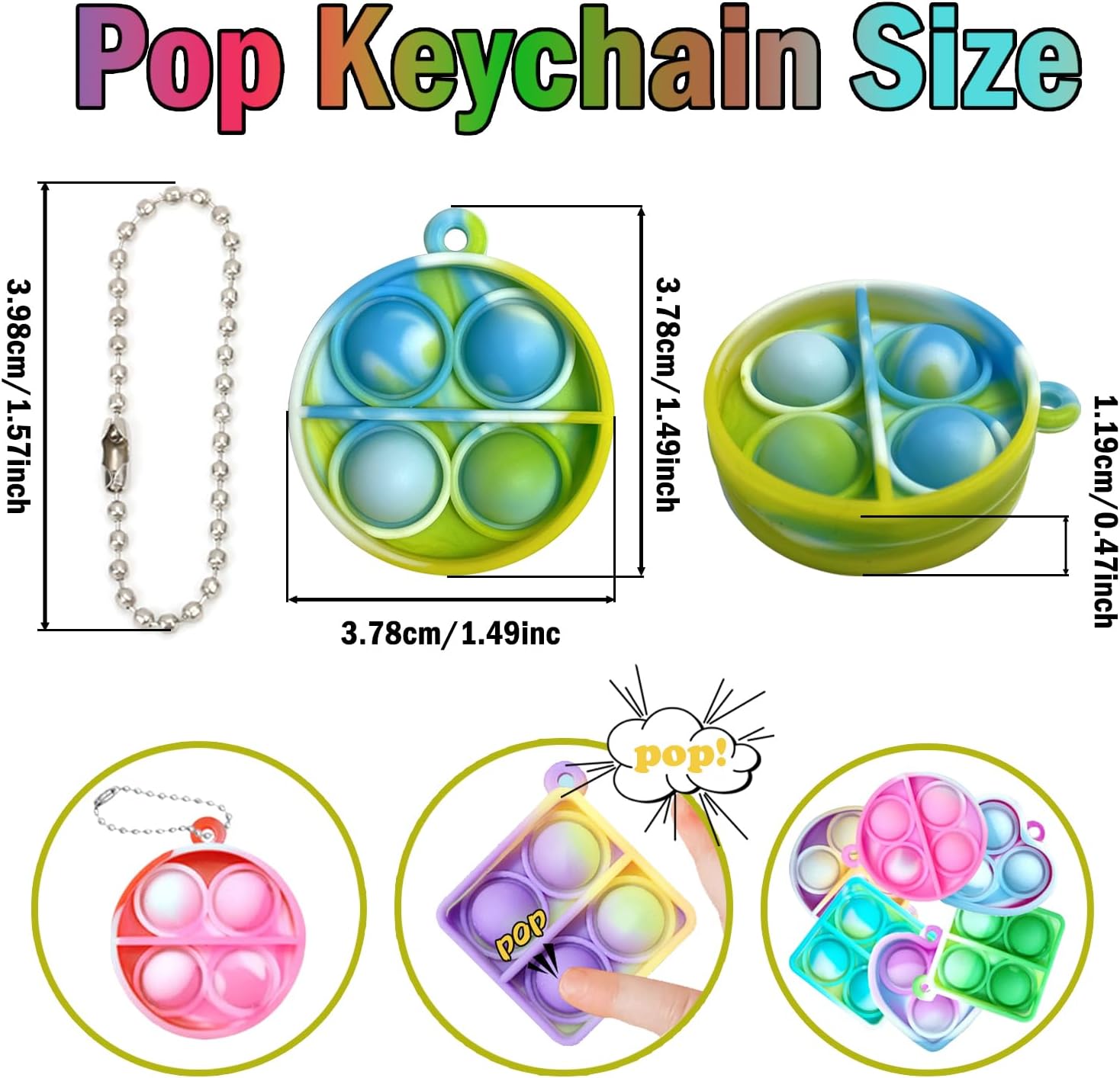 Yeefunjoy 30PCS Mini Pop It Fidget Toy Portachiavi - immagine 2