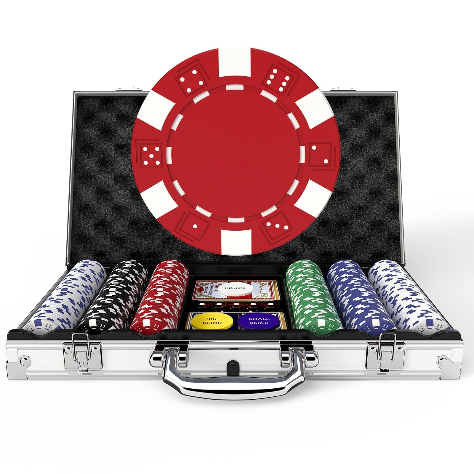 Set di Chip da Poker con Custodia in alluminio, HEITOK, 300 Pezzi da 11,5 Grammi, fiches da casinò per Texas Hold'em e Blackjack