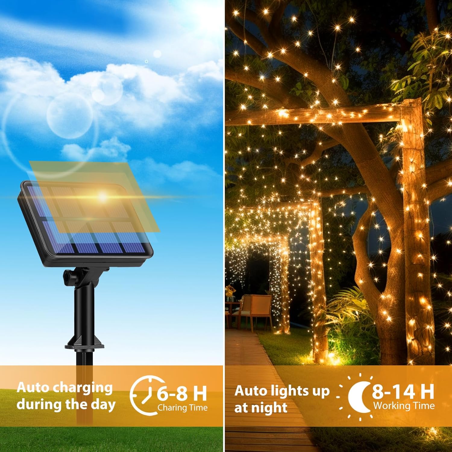 Peasur Catena Luminosa Esterno Solare 6x12M 120LED - immagine 2