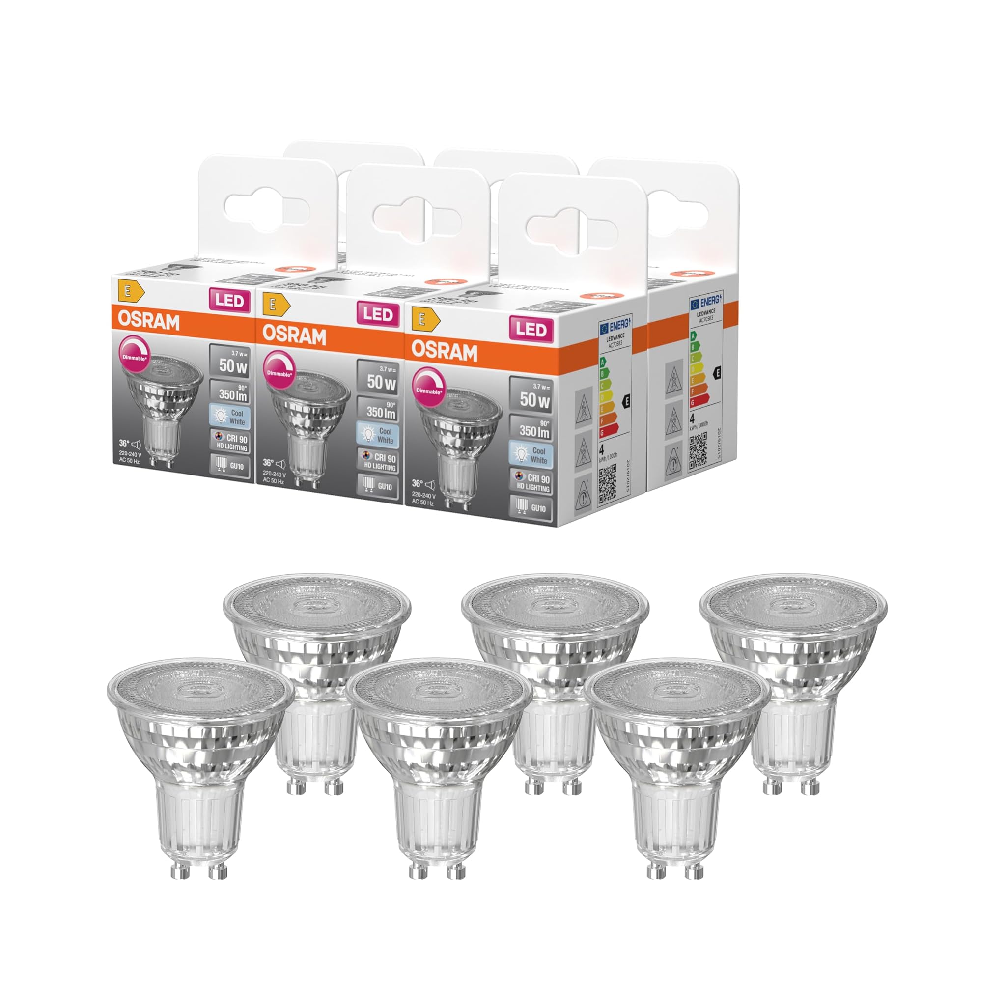 OSRAM Riflettore LED Spot Superstar PAR16 50 dimmerabile, 4000 K bianco neutro, 3,7 W, GU10, 36°, 350 lm, 15.000 h, per illuminazione spot, illuminazione d'accento,6-Pack
