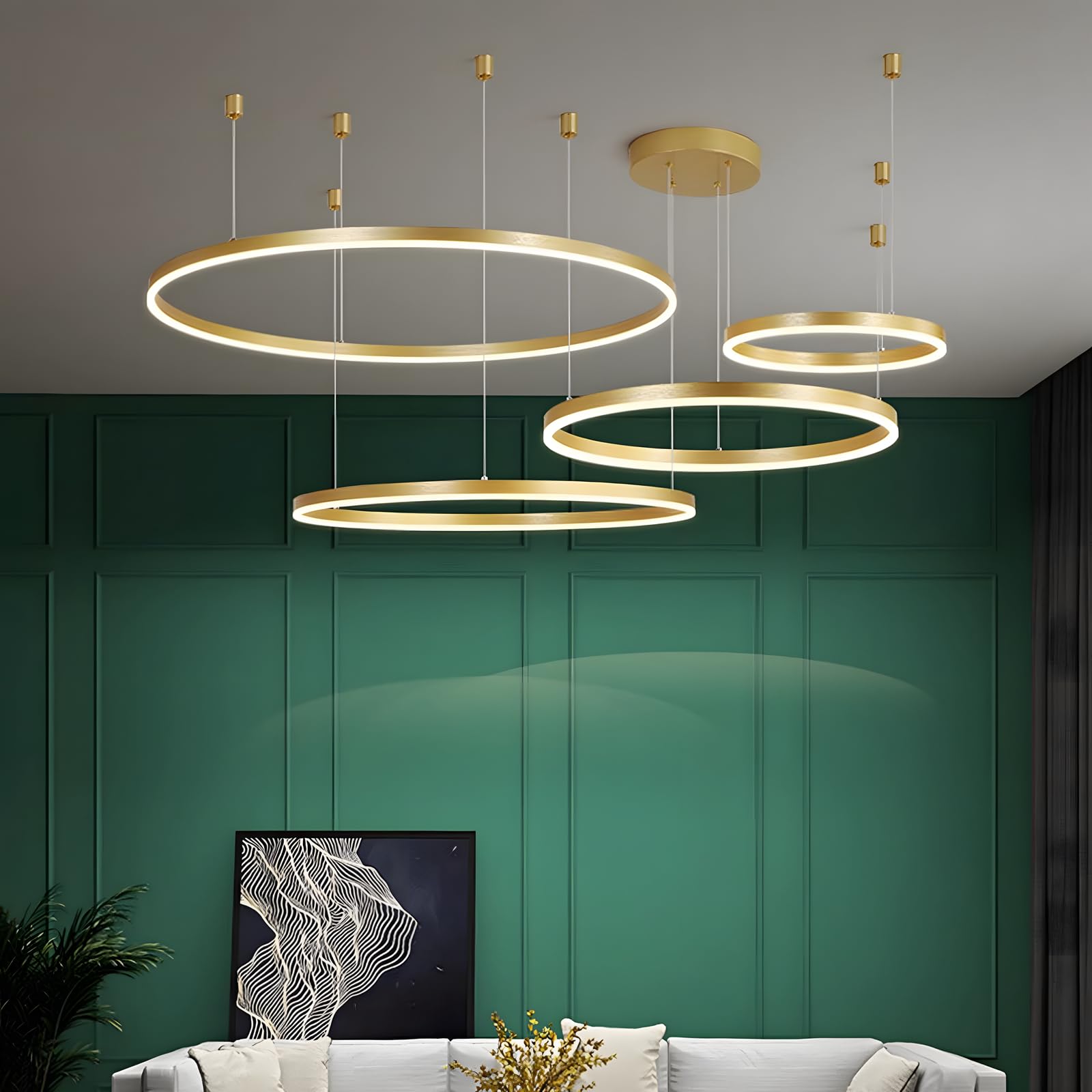 Wayluoung Lampadario LED Metallo 4 Cerchi 100W, Oro