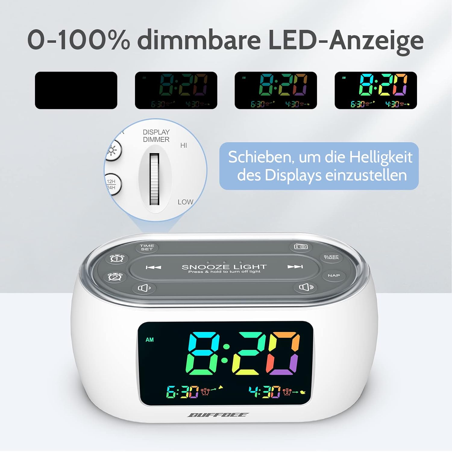 Buffbee Radiosveglia con Cifre Arcobaleno e Luce Notturna - immagine 4