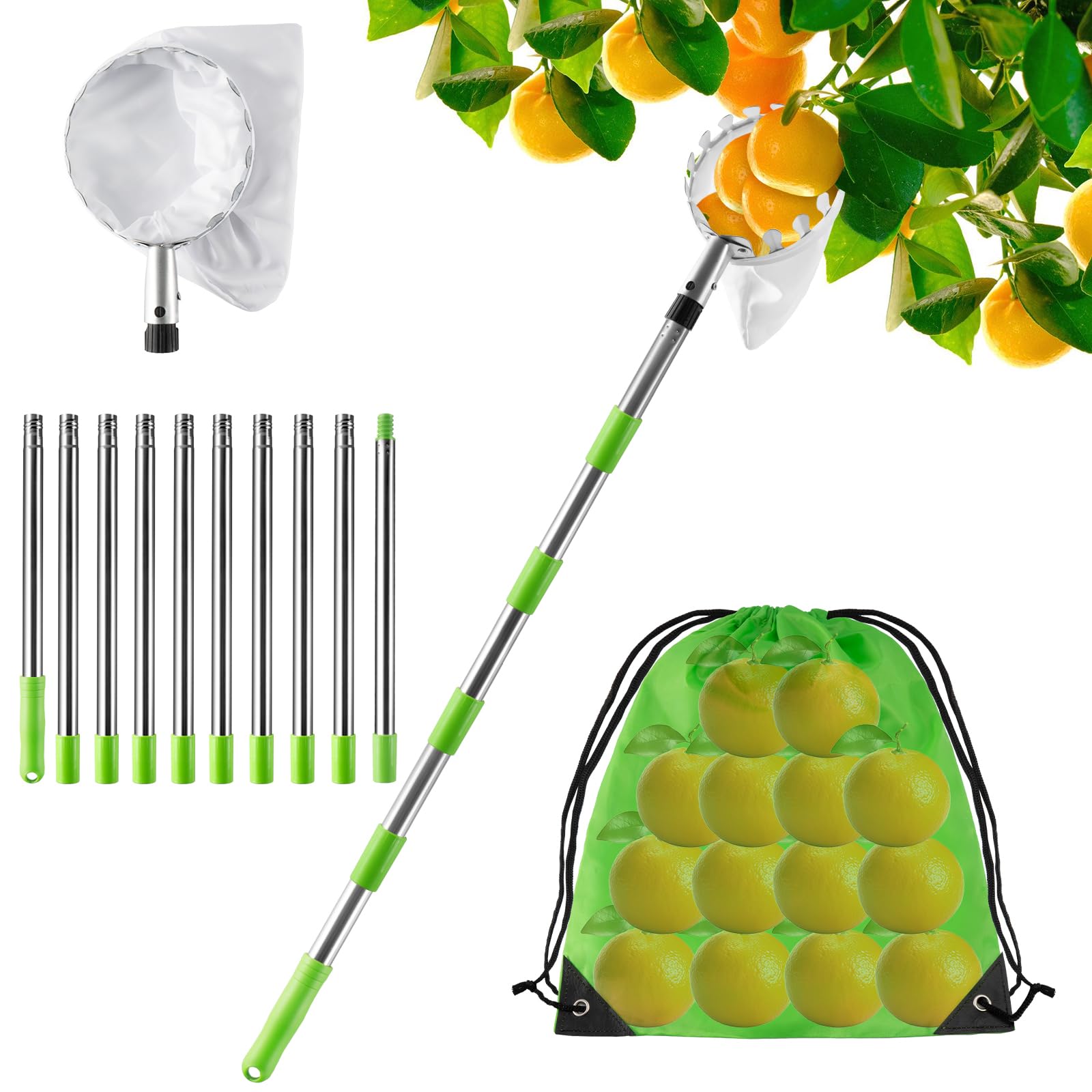 KOMABLEN Raccogli Frutta Telescopico 4M in Acciaio Inox