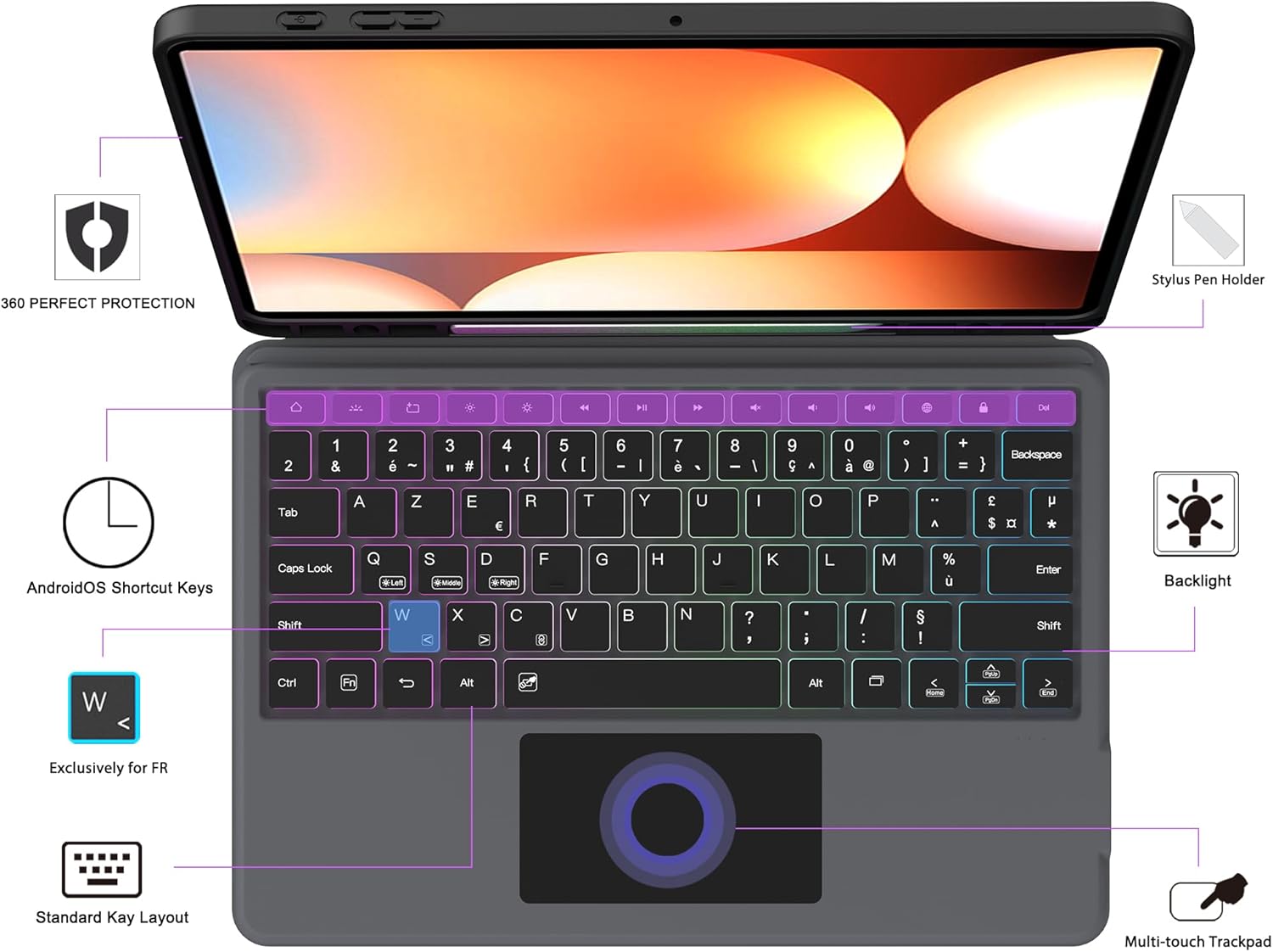 Vankeypad Custodia con Tastiera per Samsung Galaxy Tab S9 FE+ - immagine 7