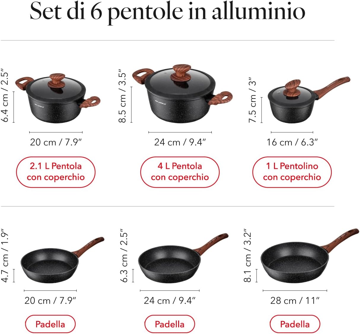 Florina MASTER BLACK Set Pentole e Padelle 6 Pezzi - immagine 2