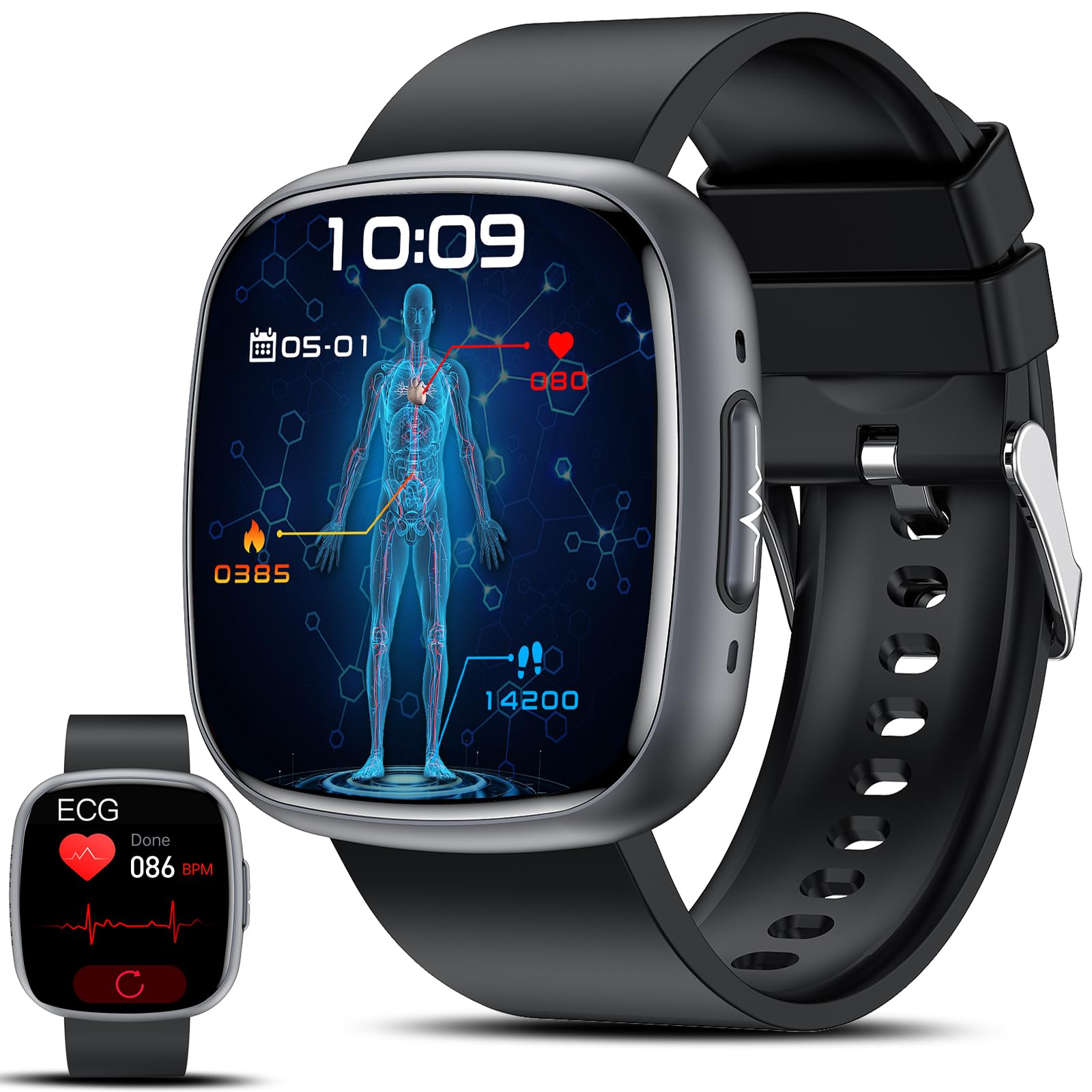 Smartwatch 1.75'' AMOLED con ECG/Glicemia/HRV/BMI