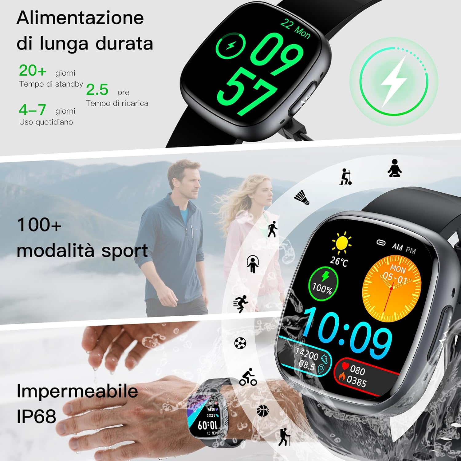 Smartwatch 1.75'' AMOLED con ECG/Glicemia/HRV/BMI - immagine 6
