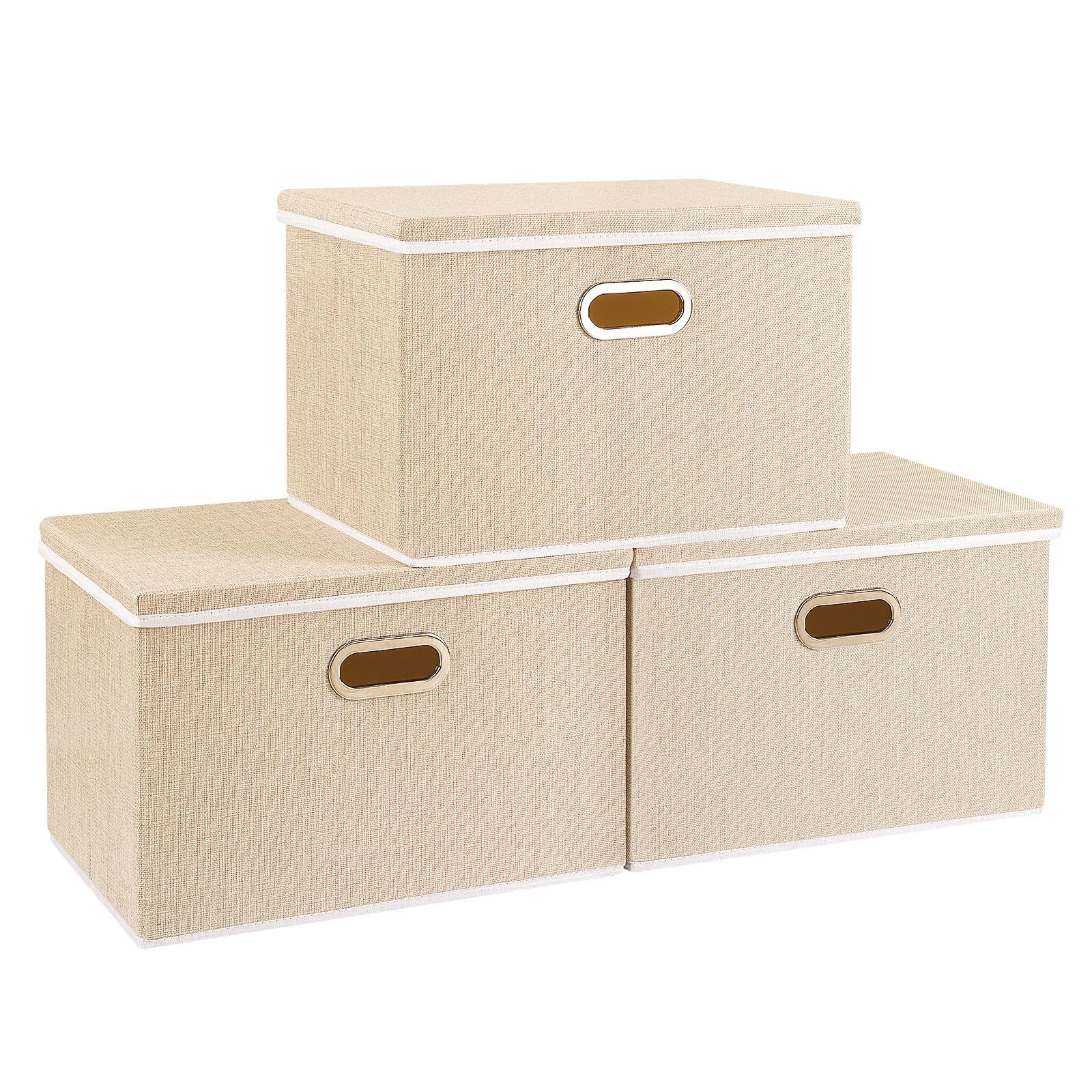Yawinhe Scatole Portaoggetti con Coperchi, Set di 3, Beige