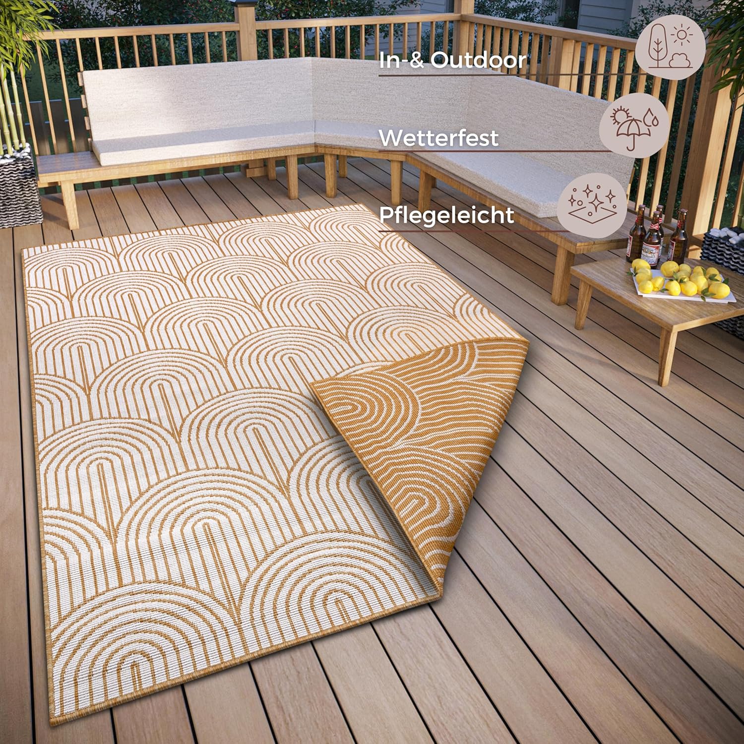 Hanse Home Pangli - Tappeto Esterni Boho Scandinavo, Ocra - immagine 2