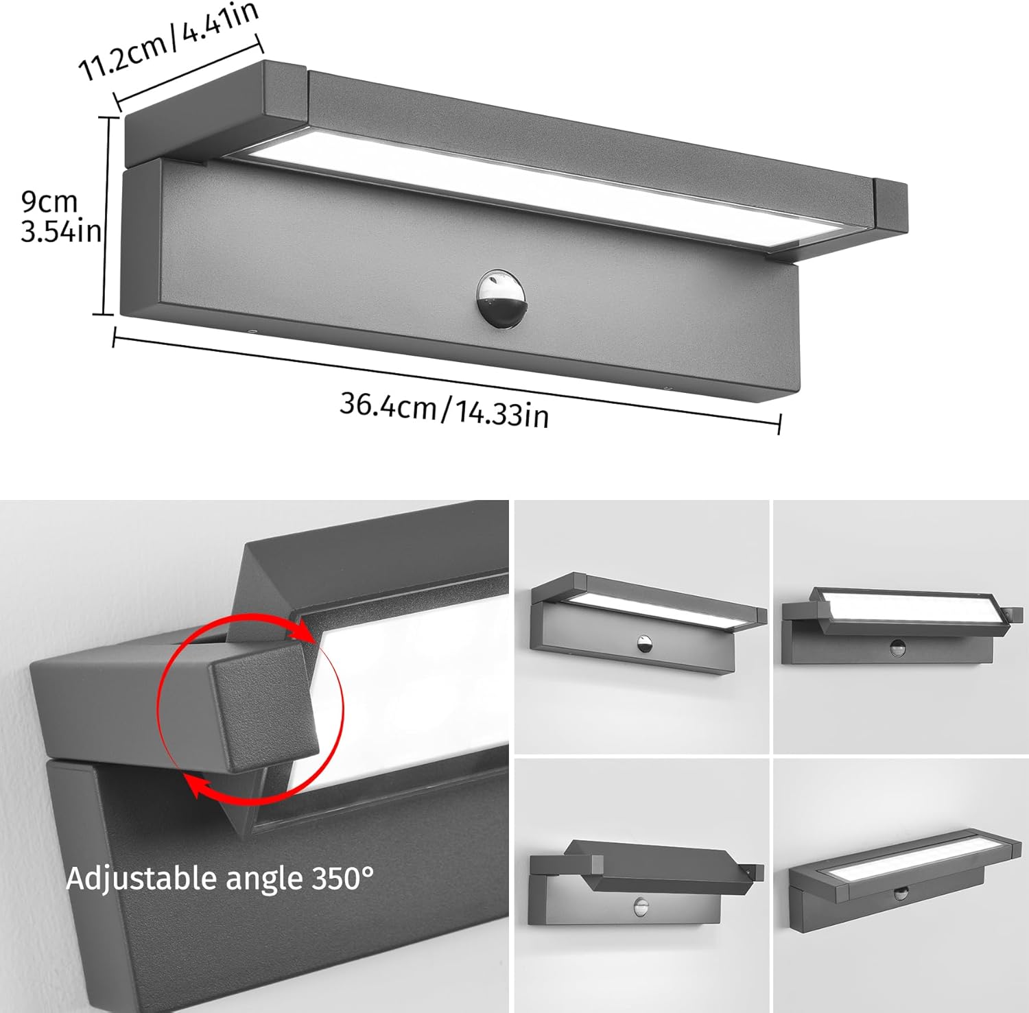 Applique da Esterno con Sensore di Movimento 36W, Grigio Scuro - immagine 5