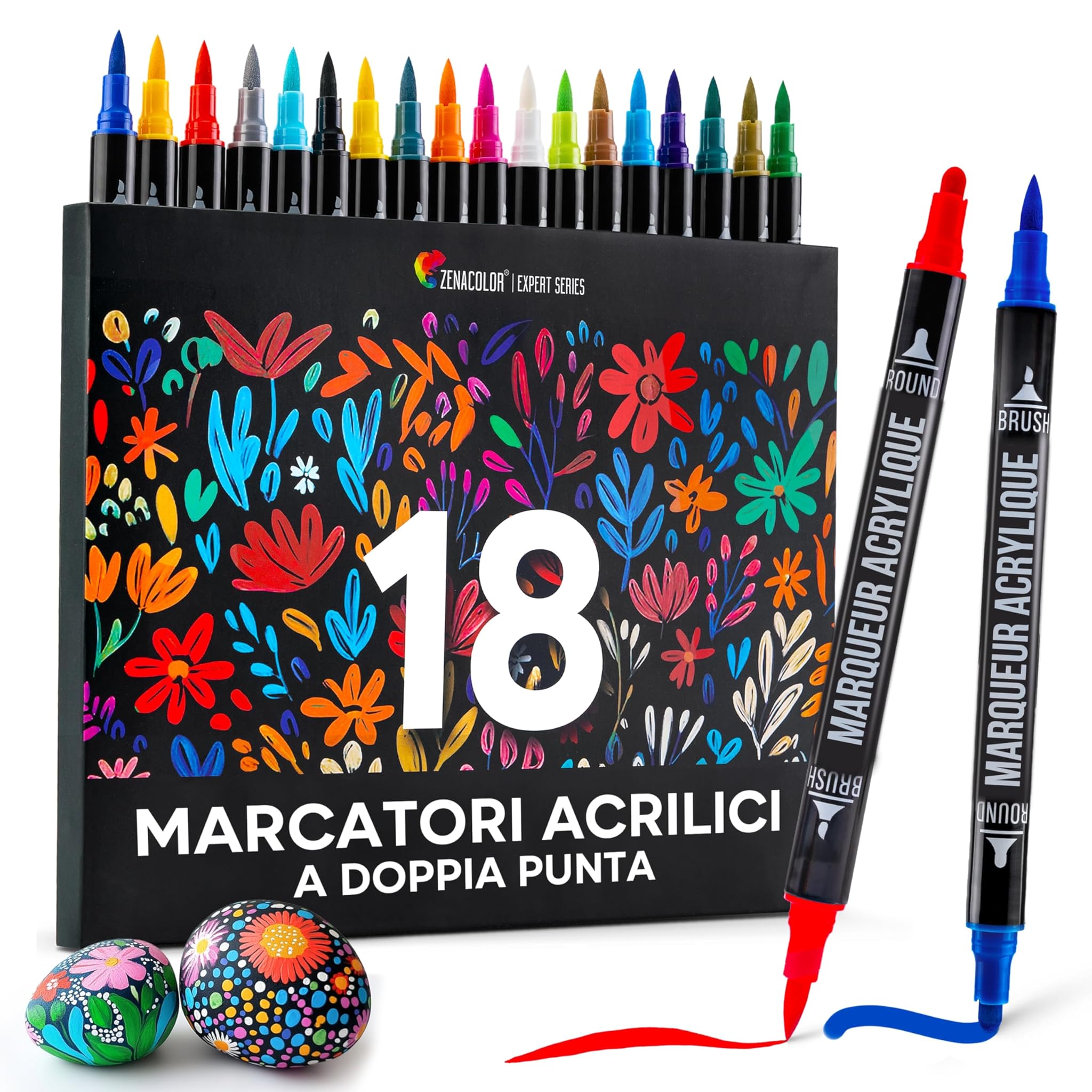 Pennarelli Acrilici a Doppia Punta - 18 Colori