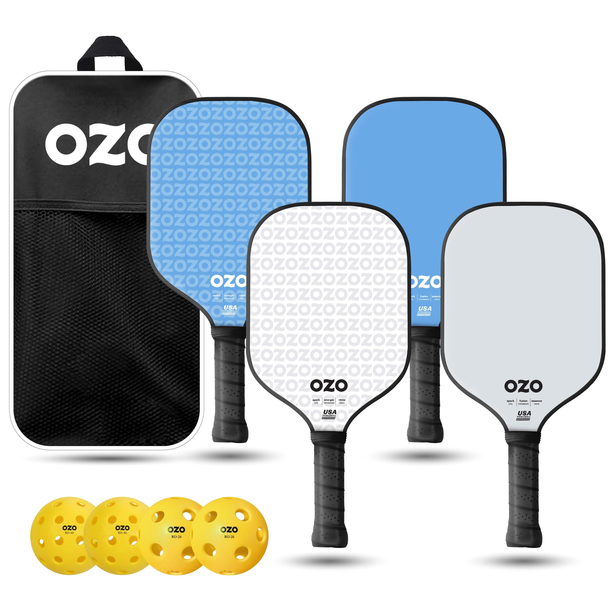OZO Set of 4 Paddles + 4 Balls, Paddle Unisex Adulto