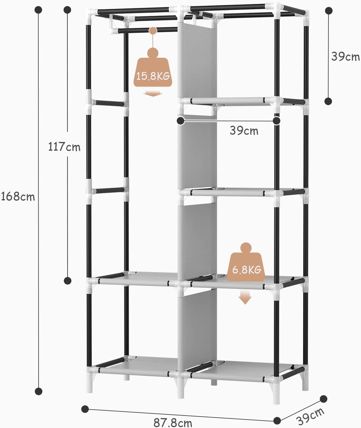 Vicye Guardaroba in Tessuto Pieghevole, Grigio - immagine 3
