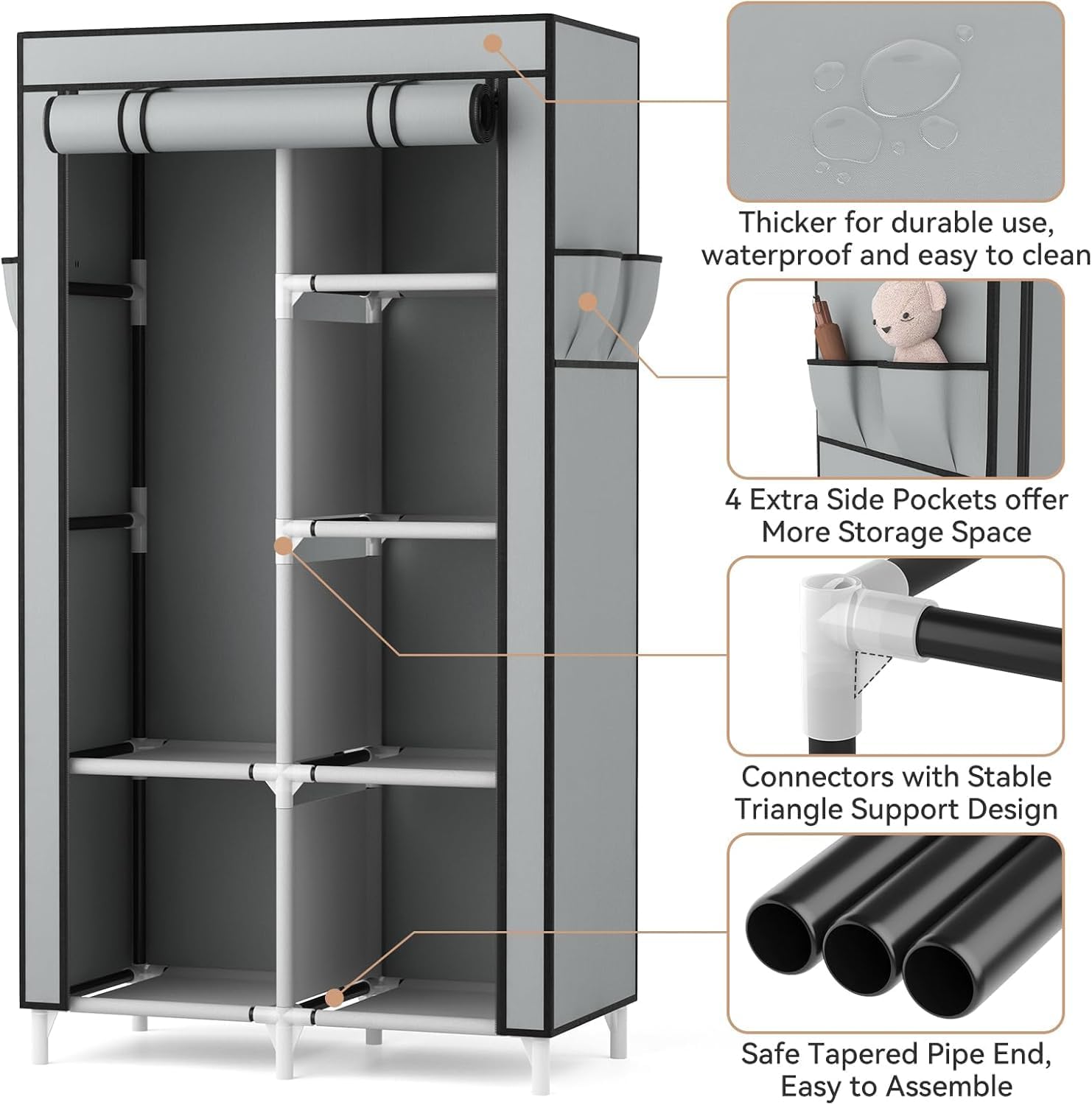 Vicye Guardaroba in Tessuto Pieghevole, Grigio - immagine 4