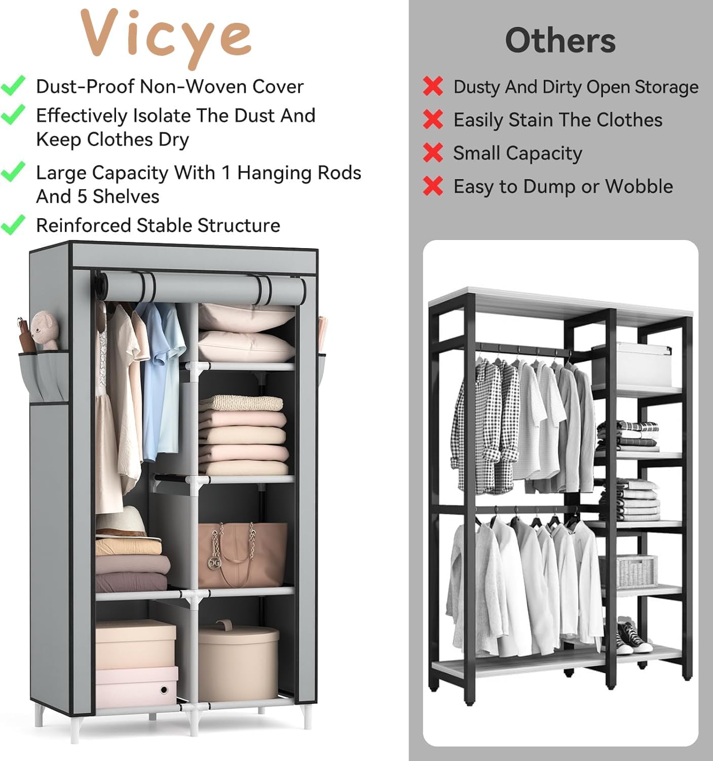 Vicye Guardaroba in Tessuto Pieghevole, Grigio - immagine 7