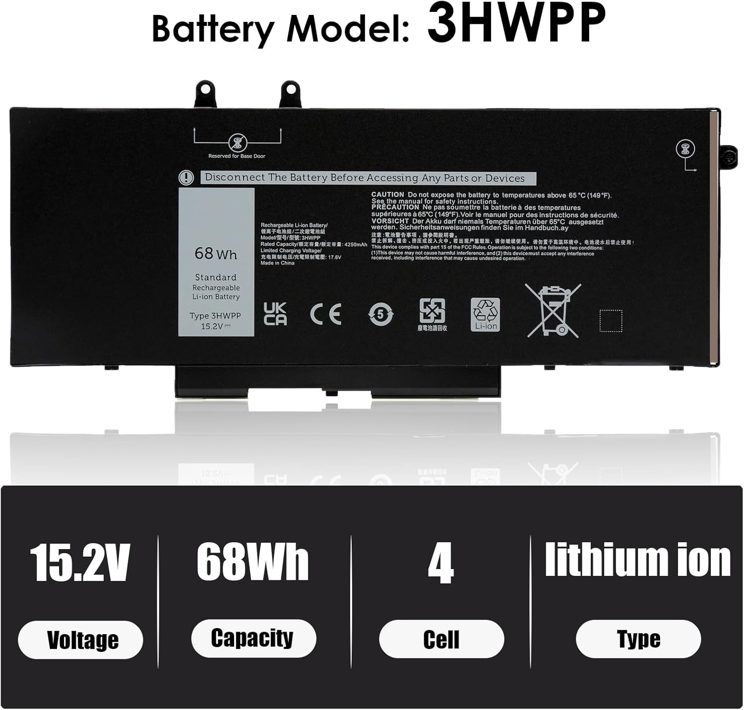 Blesys 3HWPP Batteria 68Wh per Dell Precision/Latitude/Inspiron - immagine 2