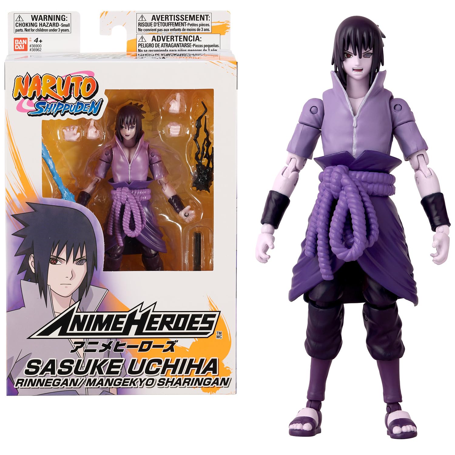 BANDAI - Anime Heroes - Naruto Shippuden - Sasuke Uchiwa Anime Heroes Figura da 17 cm - Figura snodata di Sasuke Rinnegan/Mangekyo Sharingan - Giocattolo per bambini dai 4 anni in su - 36962