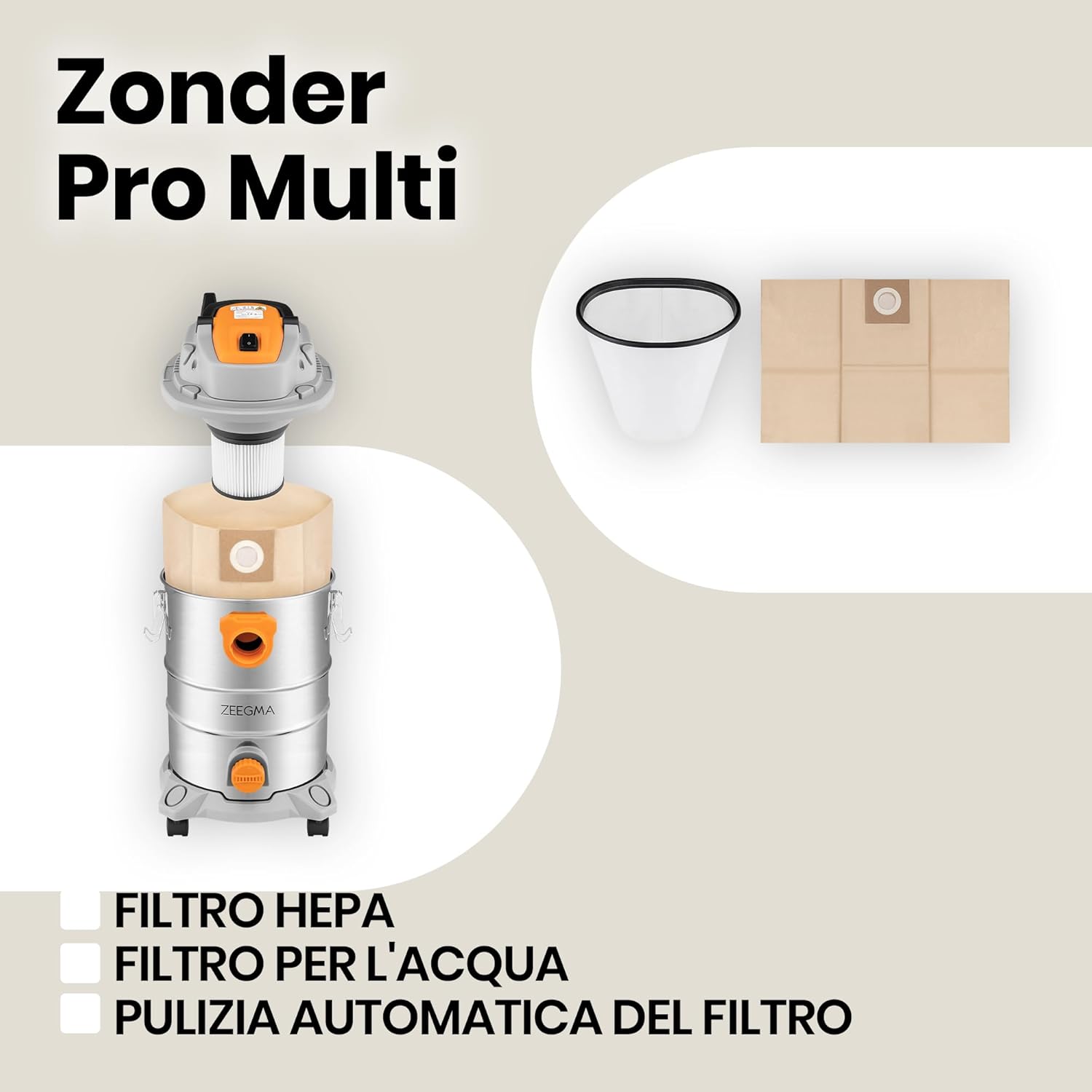 Zeegma ZONDER PRO MULTI Aspiratore Solidi e Liquidi 1600W - immagine 4