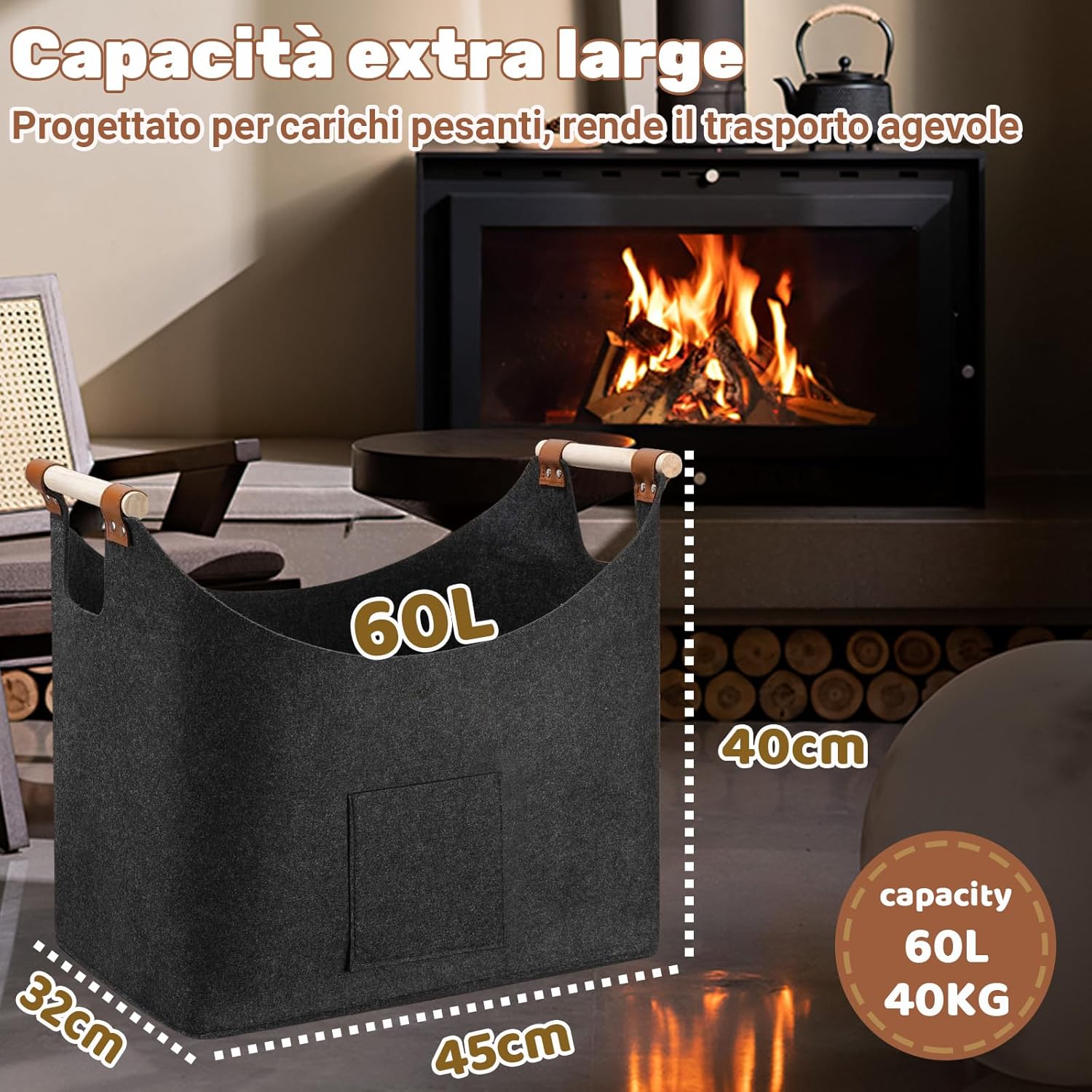 Borsa in Feltro XL per Legna da Ardere - immagine 2