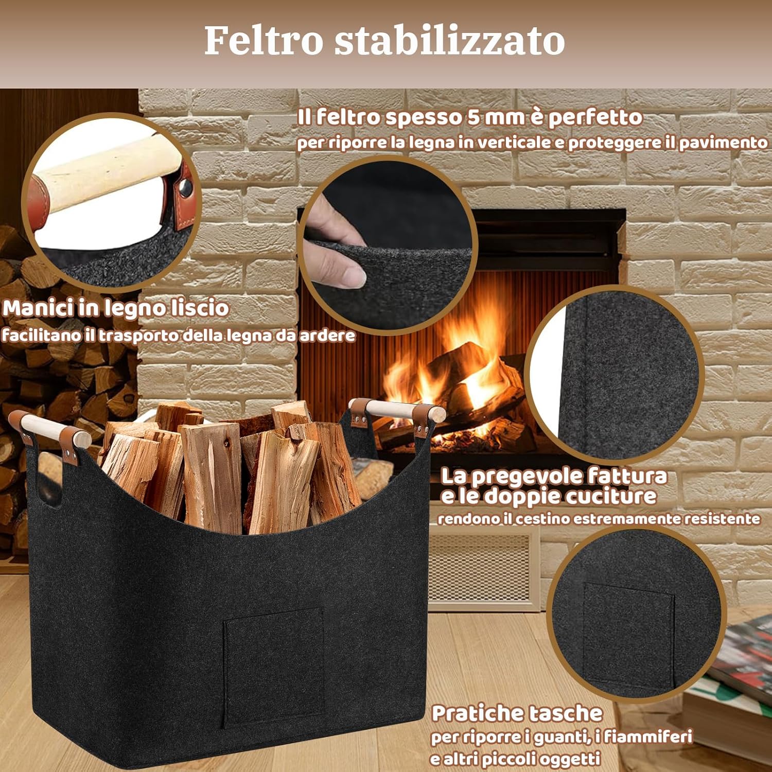 Borsa in Feltro XL per Legna da Ardere - immagine 3