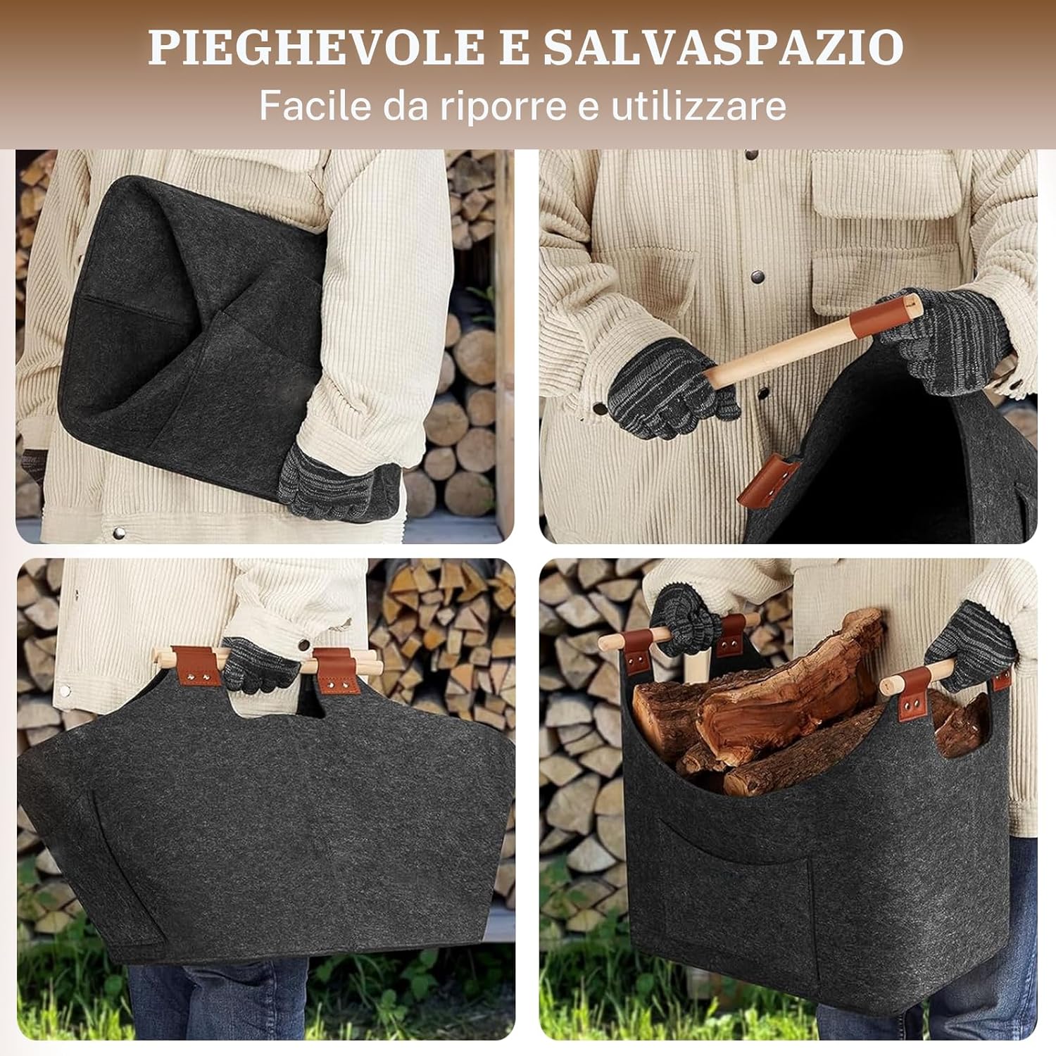 Borsa in Feltro XL per Legna da Ardere - immagine 6