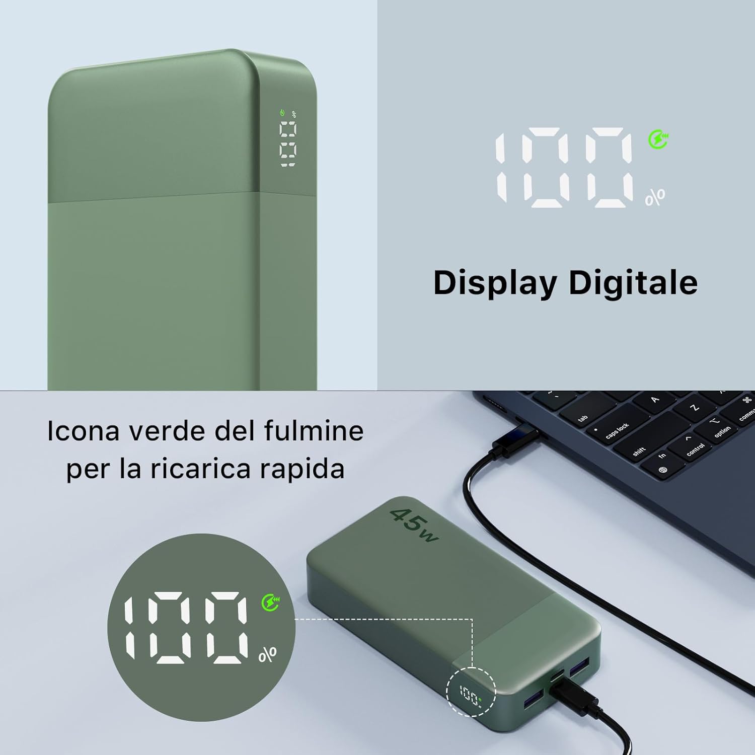 Nobis Power Bank 20000mAh 45W Fast Charging, Verde - immagine 6