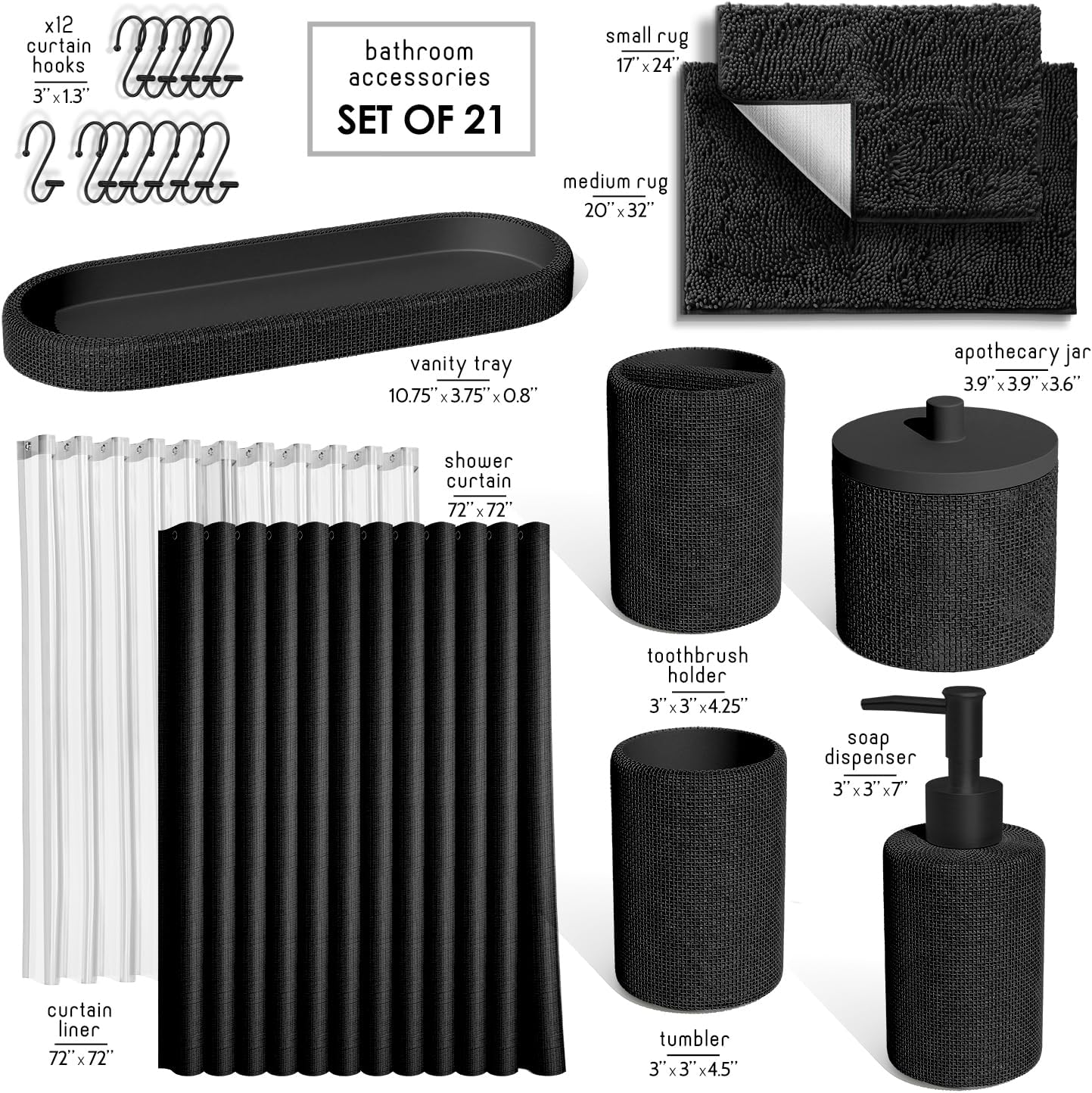 Clara Clark Set da Bagno Nero 21 Pezzi - immagine 2