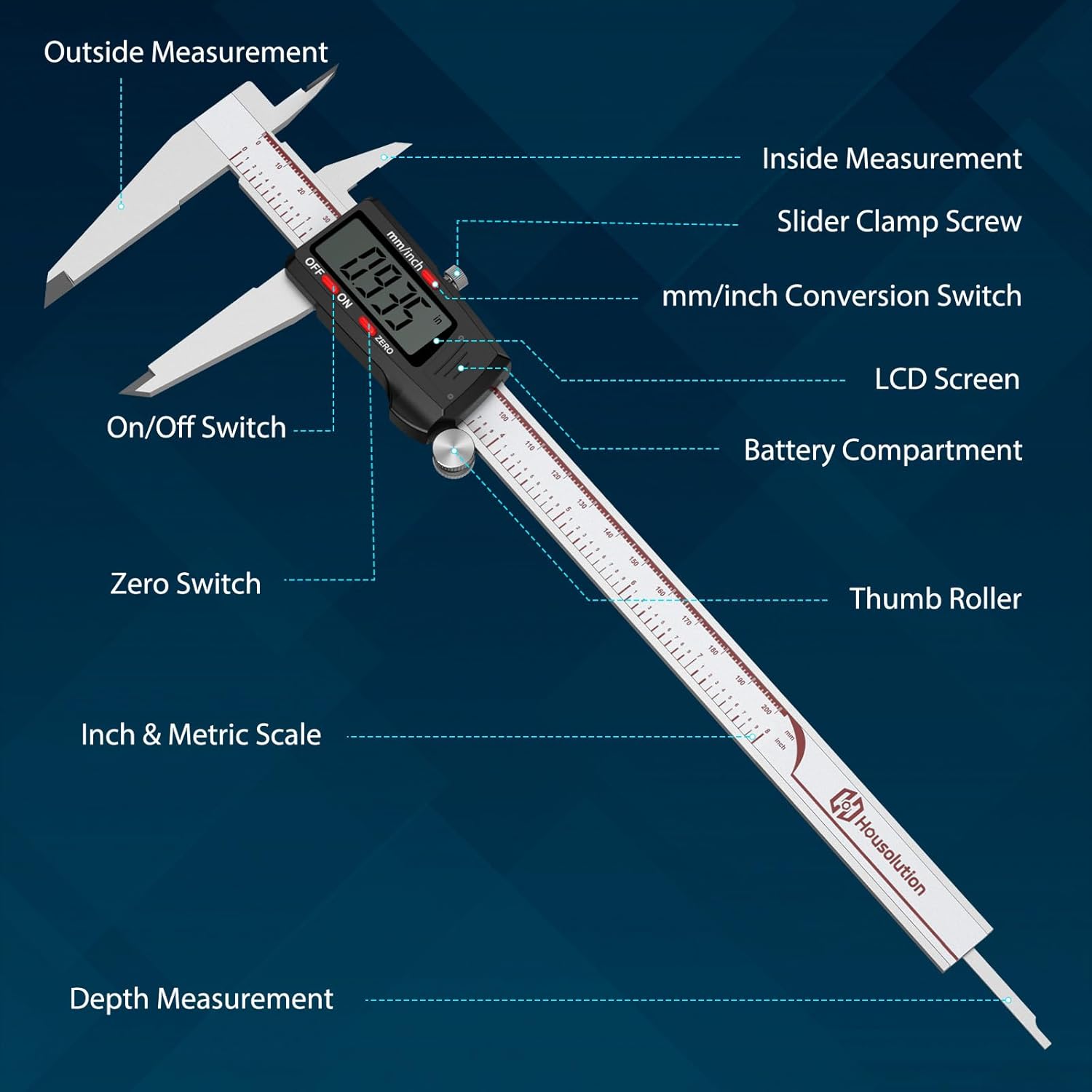 Housolution Calibro Digitale 8" con Schermo LCD - immagine 2