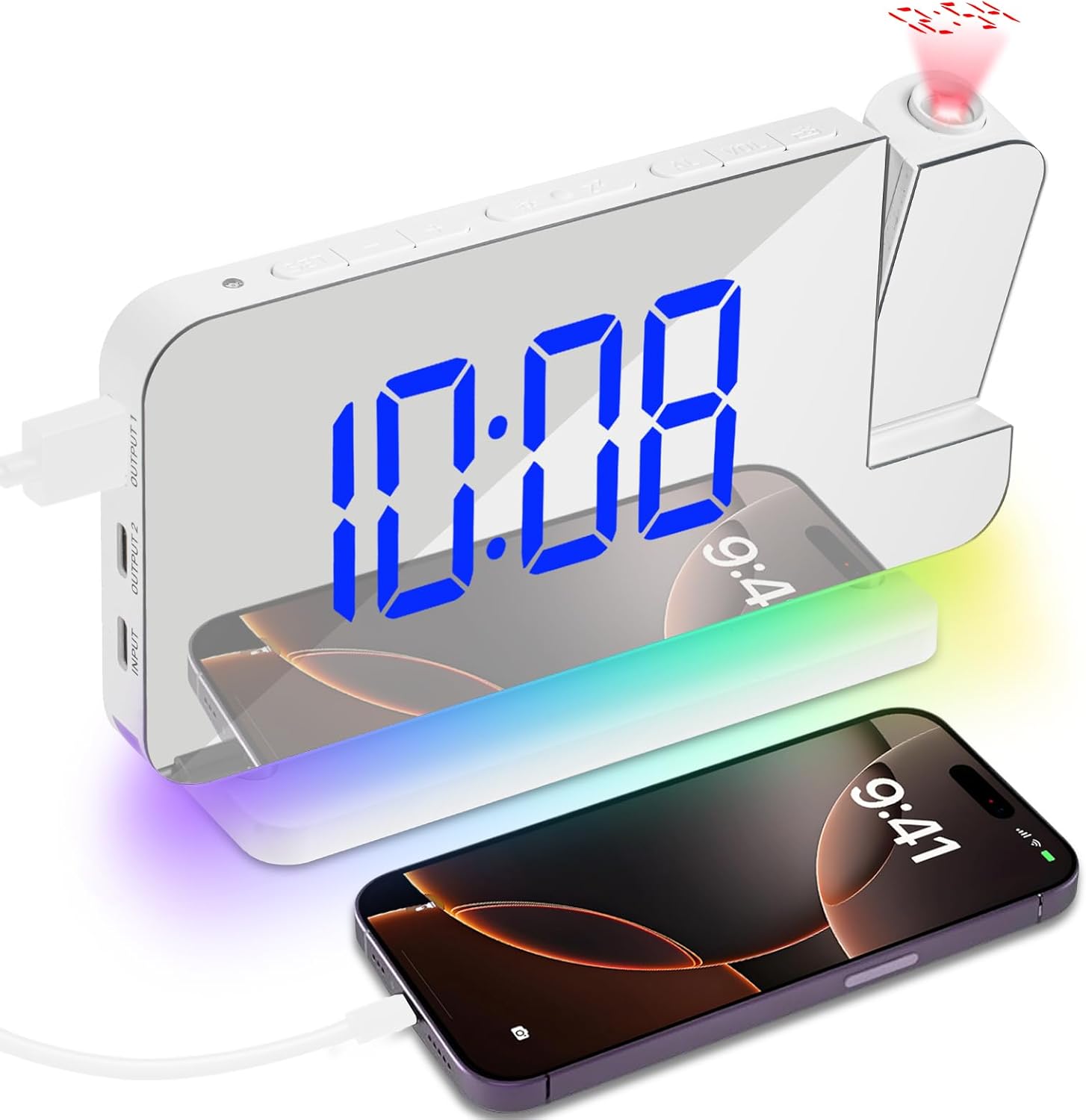 Sveglia con Proiezione e Schermo LED, Porta USB-C - immagine 1