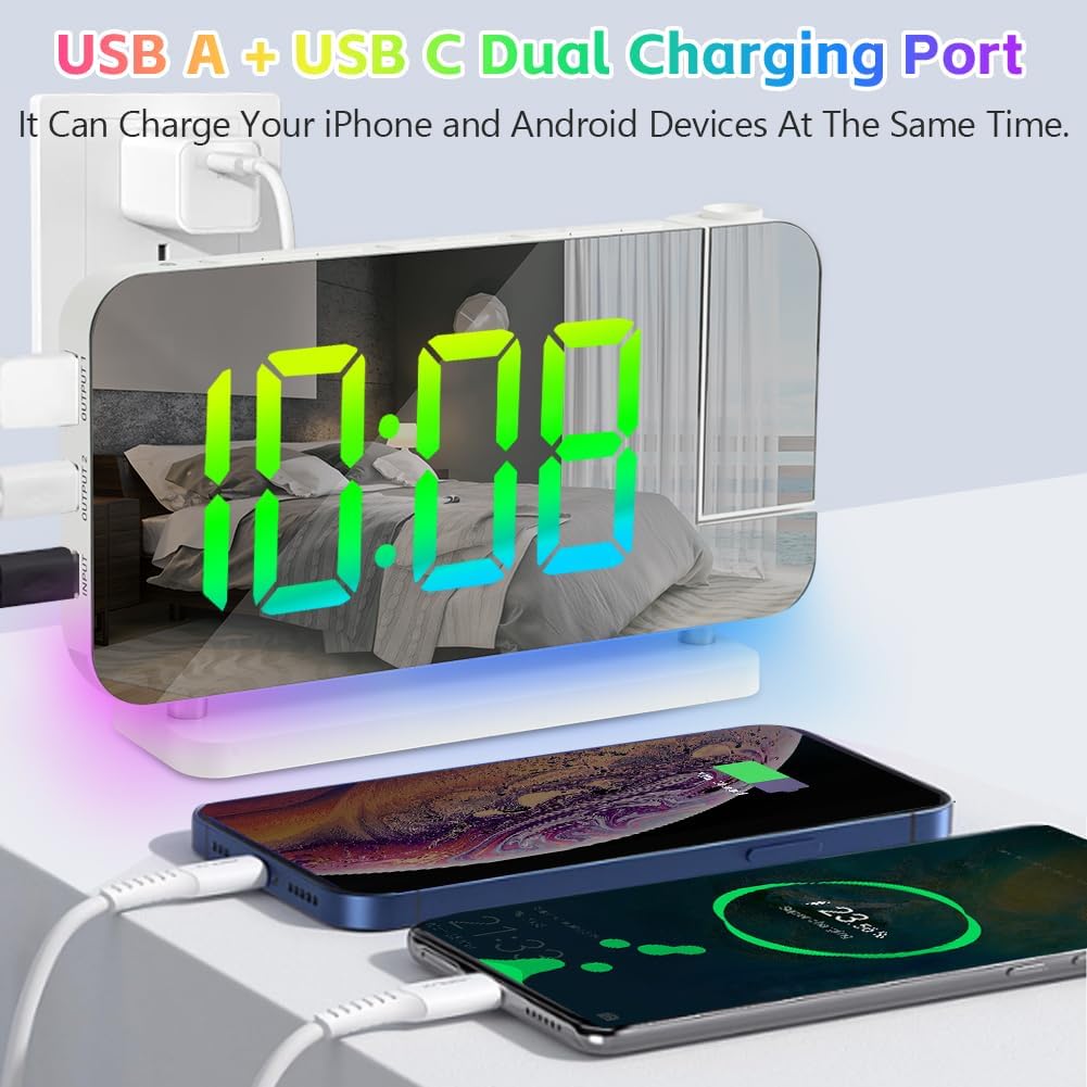 Sveglia con Proiezione e Schermo LED, Porta USB-C - immagine 6