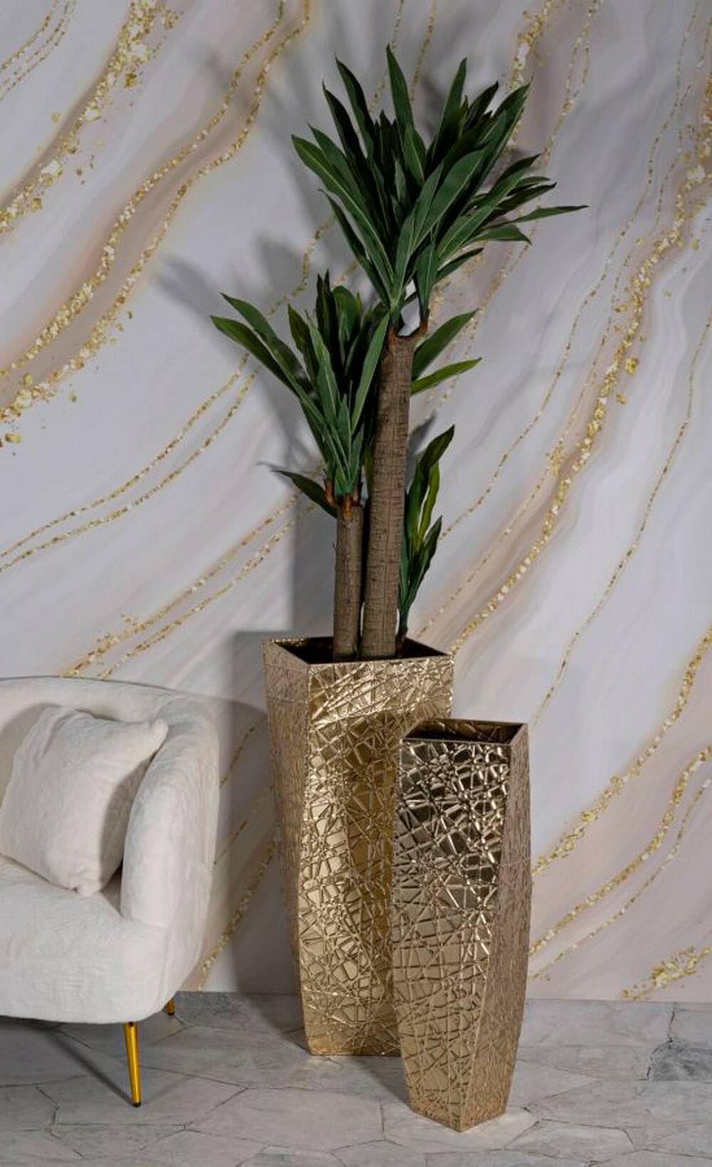 Set 2 Vasi Macae Complemento d'Arredo 34x34x90cm, Oro