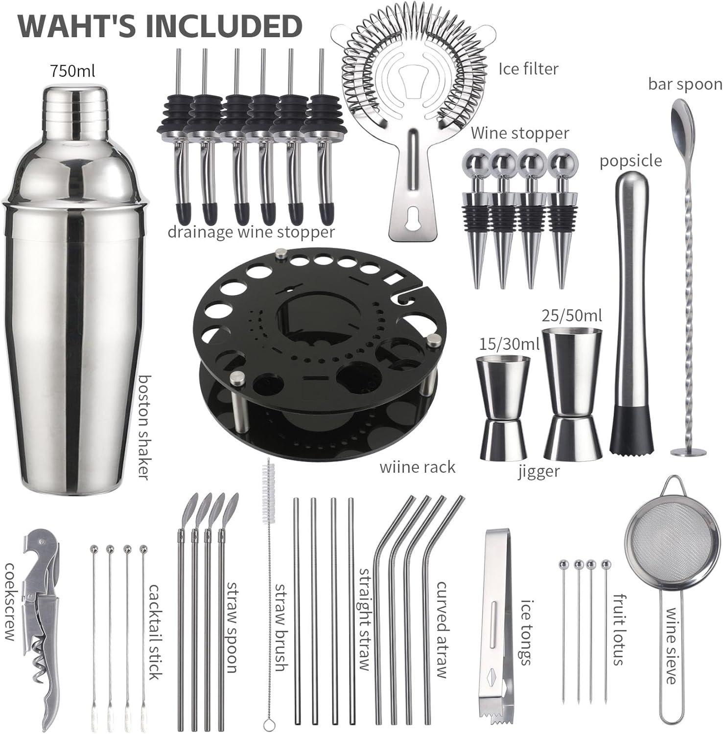 Ckductpro Set da Cocktail 41 Pezzi in Acciaio Inox - immagine 2