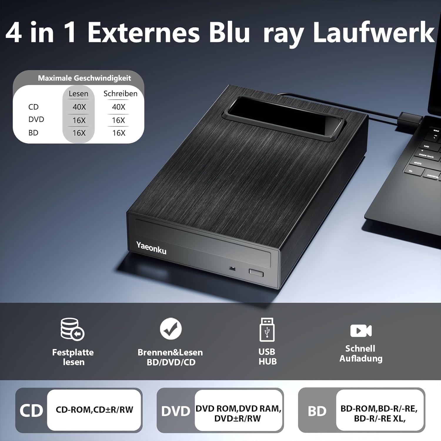 Unità Esterna Blu-Ray 4 in 1 USB 3.0 e Tipo C - immagine 2
