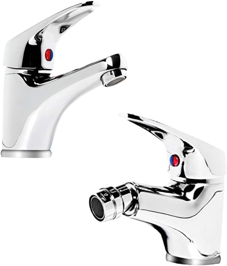 Kit 2 Rubinetti Bagno Lavabo e Bidet Ottone Cromato - immagine 1