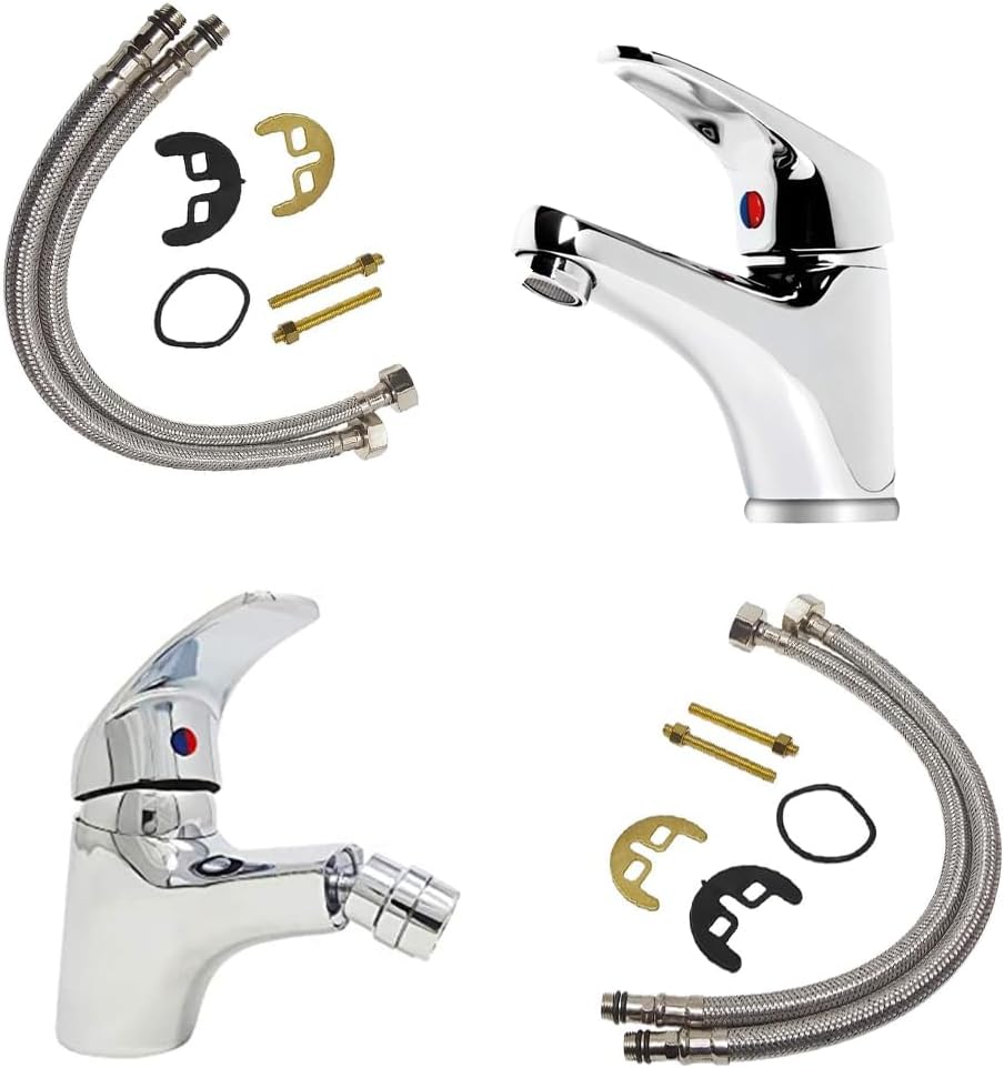 Kit 2 Rubinetti Bagno Lavabo e Bidet Ottone Cromato - immagine 2