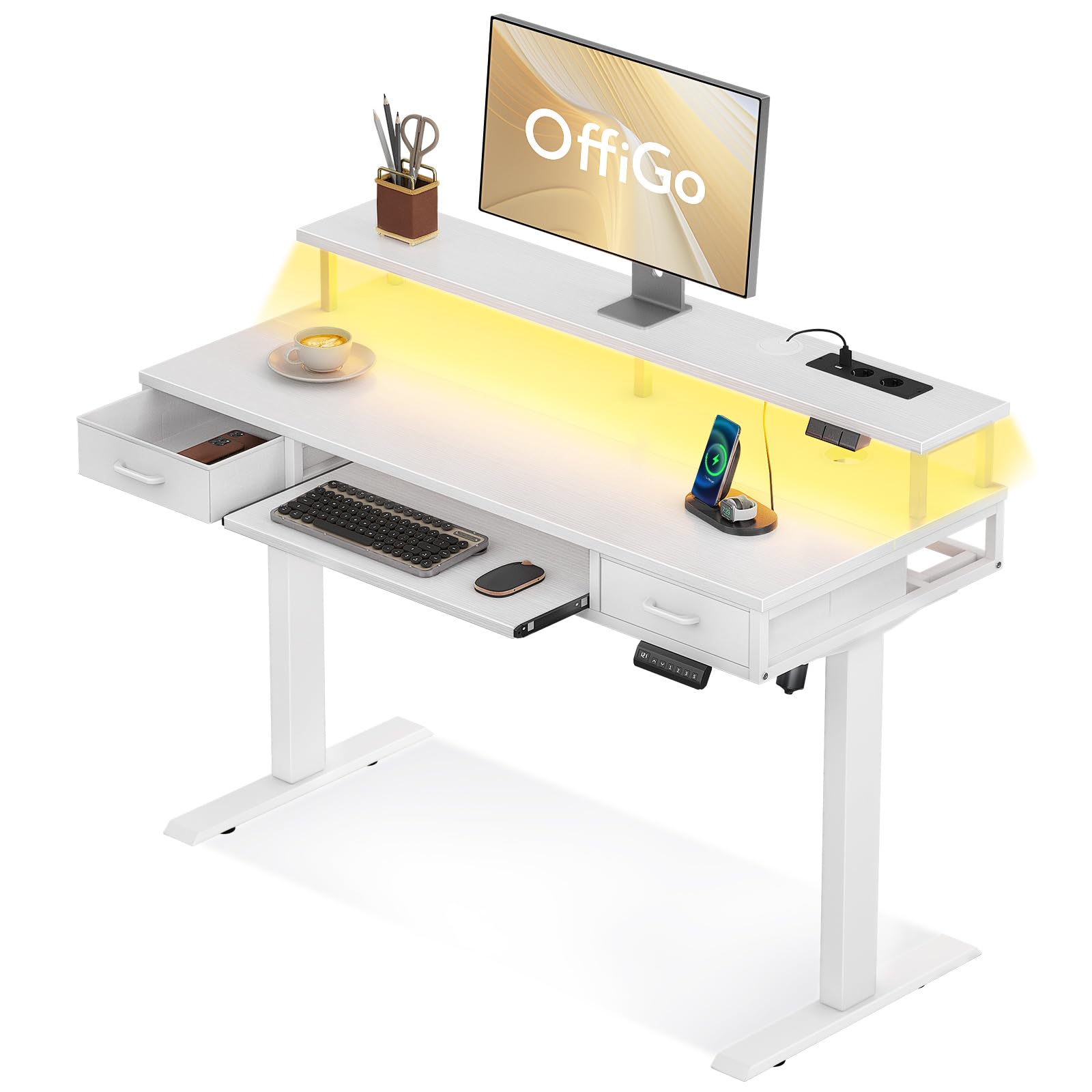 Offigo Scrivania Elettrica Regolabile con Cassetti, Bianco