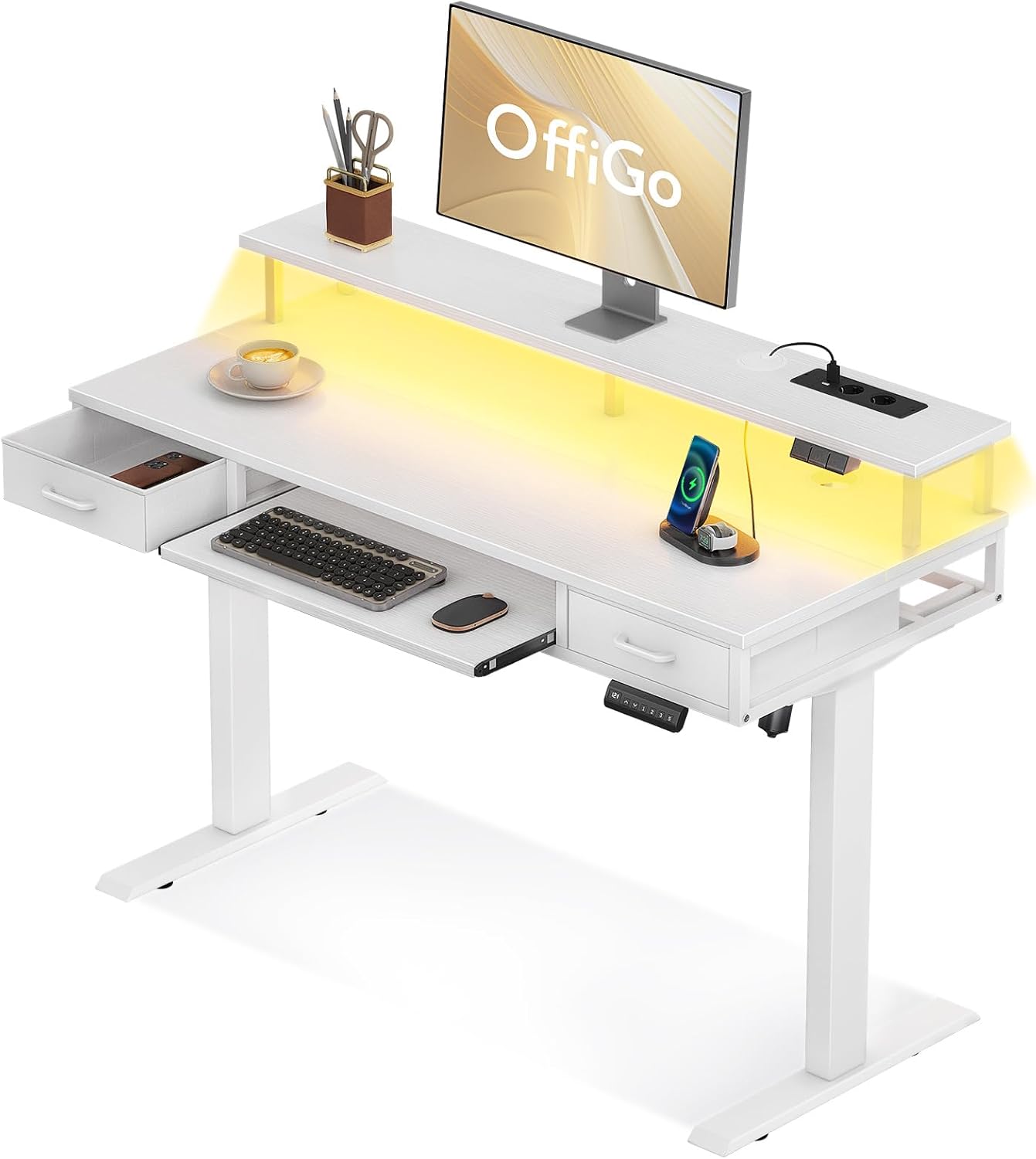 Offigo Scrivania Elettrica Regolabile con Cassetti, Bianco - immagine 1