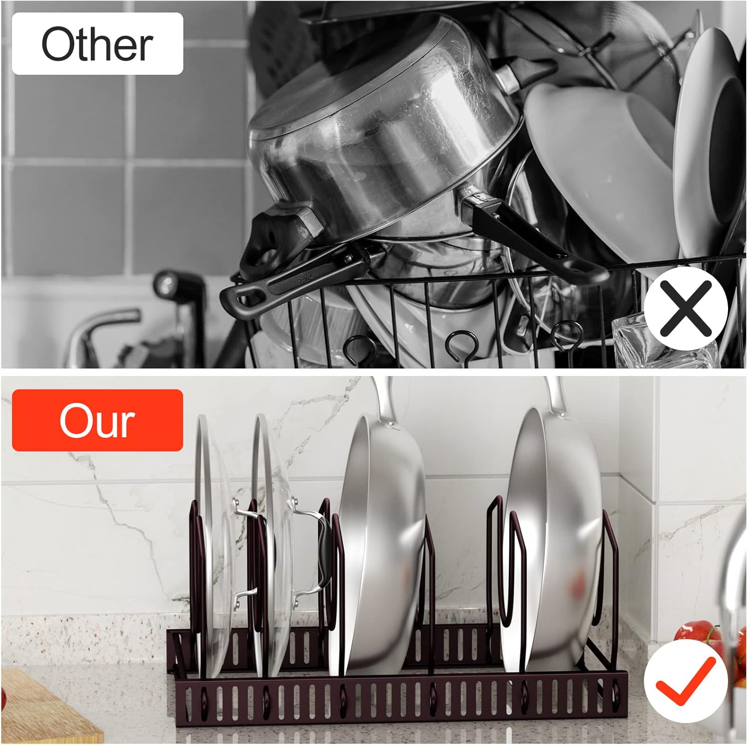 Fousenuk Porta Coperchi e Padelle Regolabile - Bronzo - immagine 4