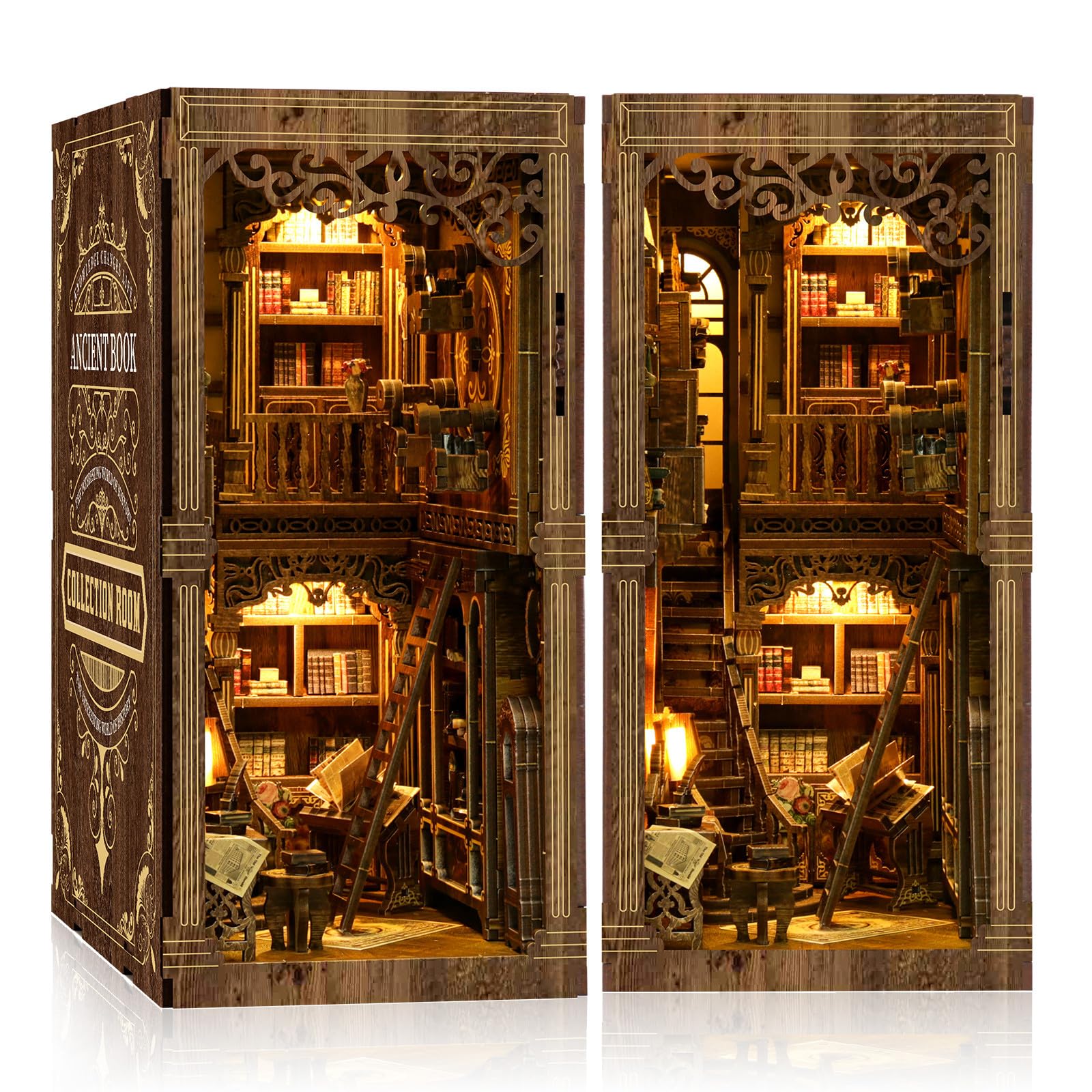 Kit Book Nook - Puzzle Legno Miniatura Vintage con LED