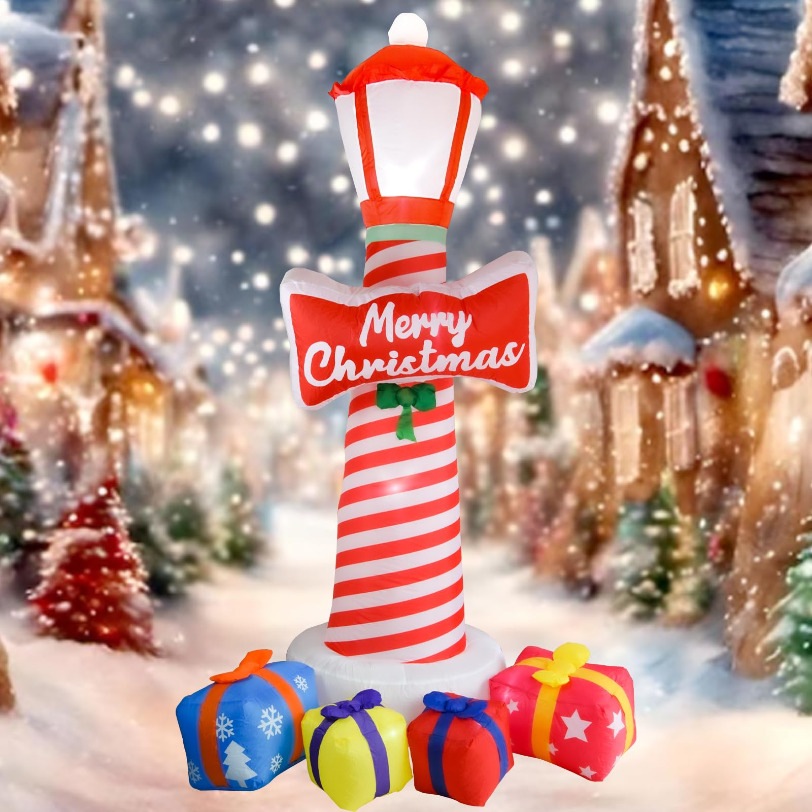 Faro di Natale Gonfiabile 8,1 Piedi con Scatole Regalo