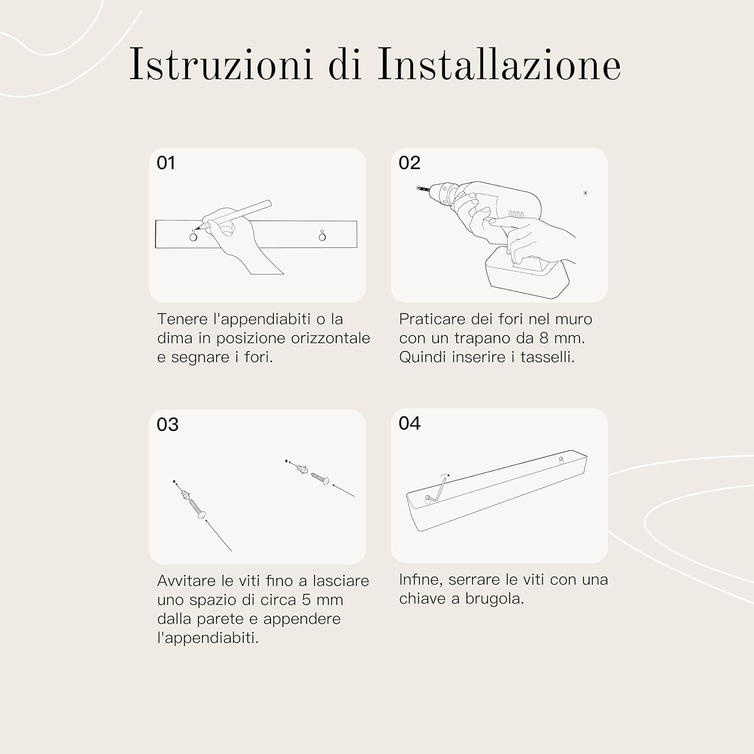 Design Amburgo Appendiabiti da Parete 80cm, Nero - immagine 6