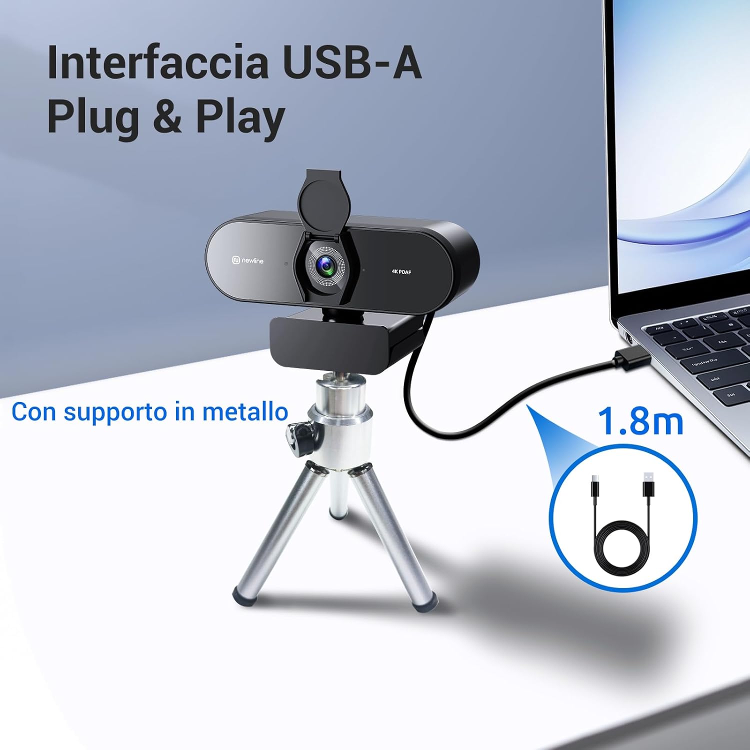 N Newline Webcam PC 4K con 2 Microfoni e Treppiede - immagine 5