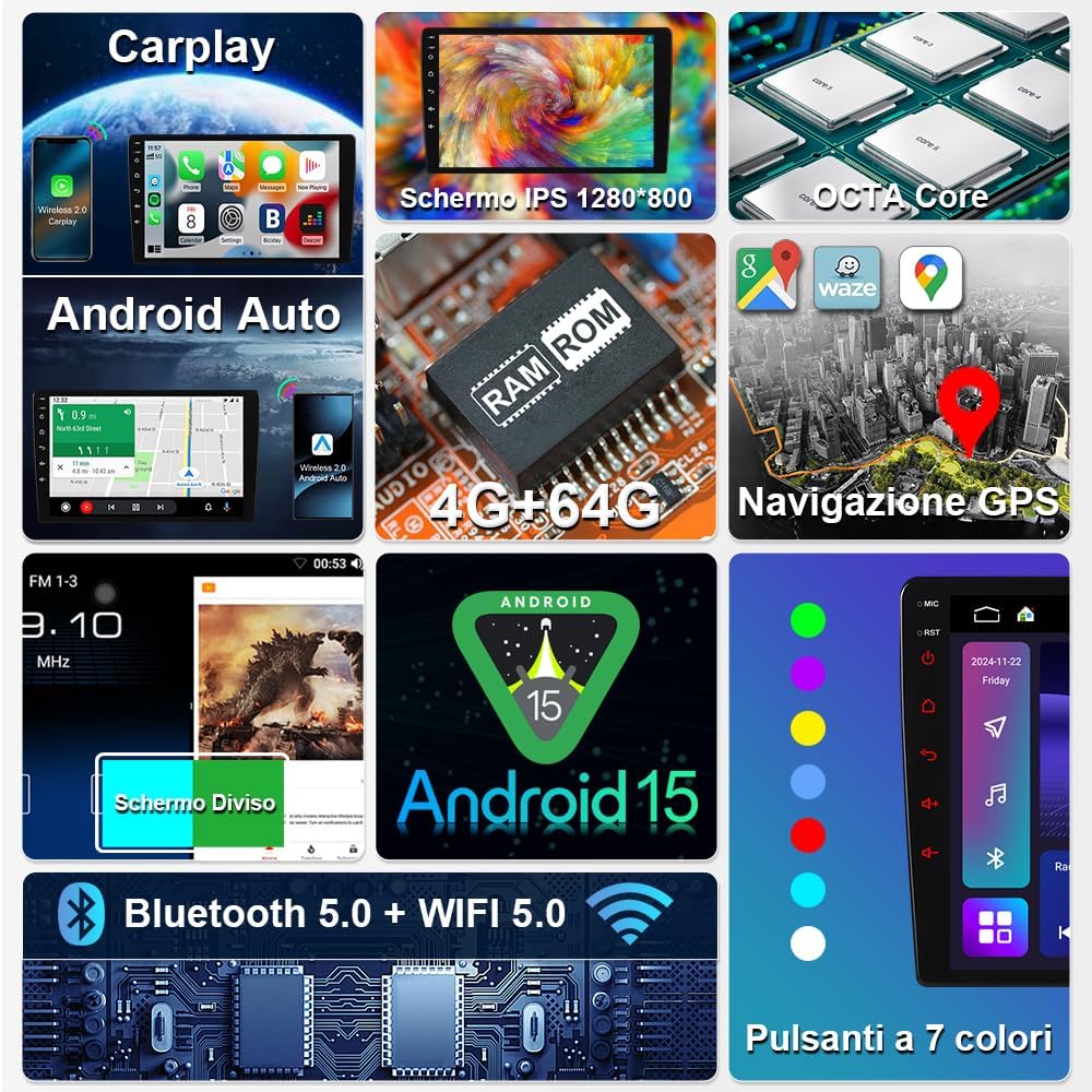 Autoradio 2 DIN Android 15 9" per Mitsubishi Space Star - immagine 3
