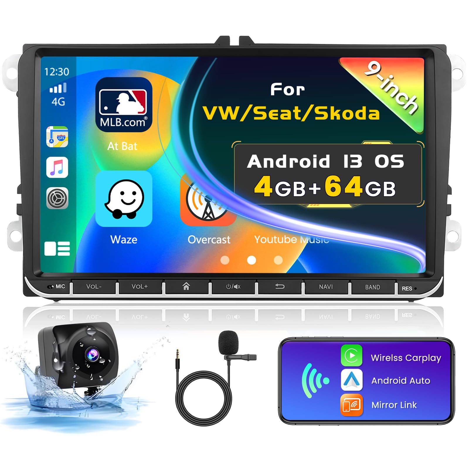 Inefala Android 13 Autoradio 9" per VW Polo Golf