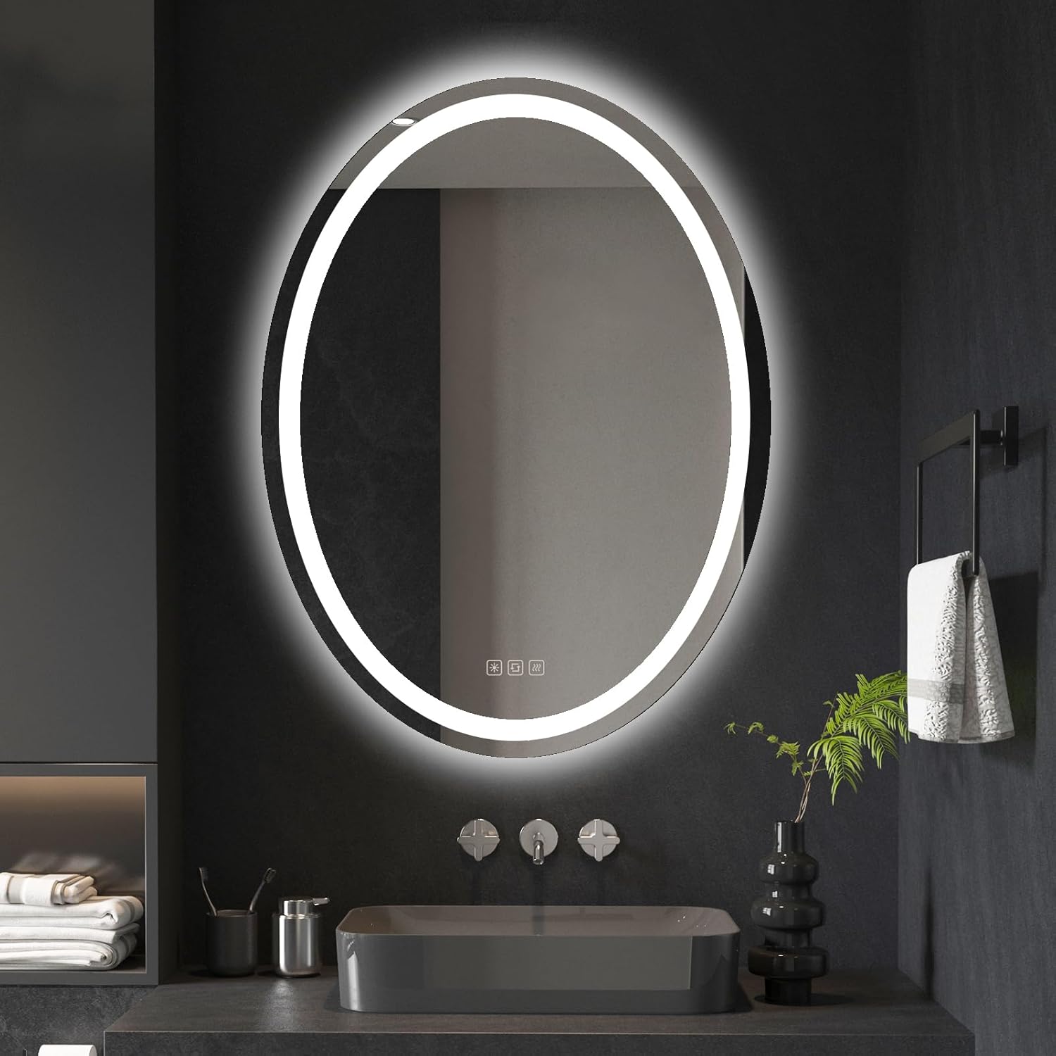 Furduzz Specchio da Bagno Ovale a LED 60x80cm