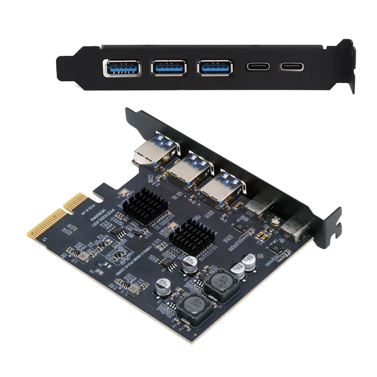 Cy Scheda Tre Prese USB 3.0 Tipo A e Doppio Adattatore USB-C