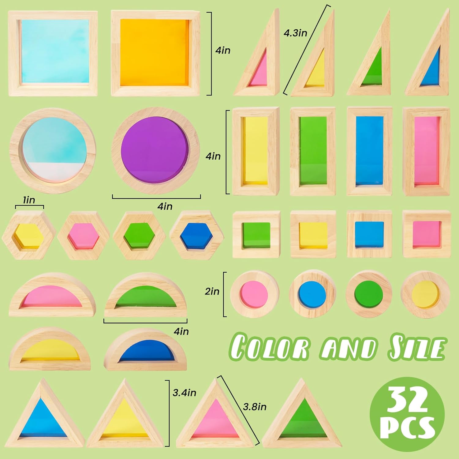 Woodenfun Montessori - 32 Blocchi Luce Arcobaleno - immagine 3