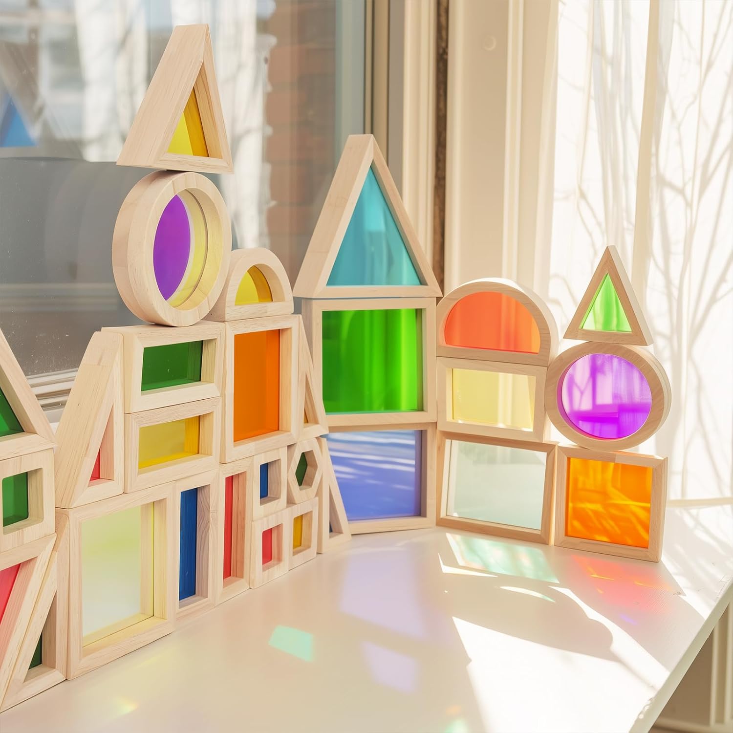 Woodenfun Montessori - 32 Blocchi Luce Arcobaleno - immagine 5